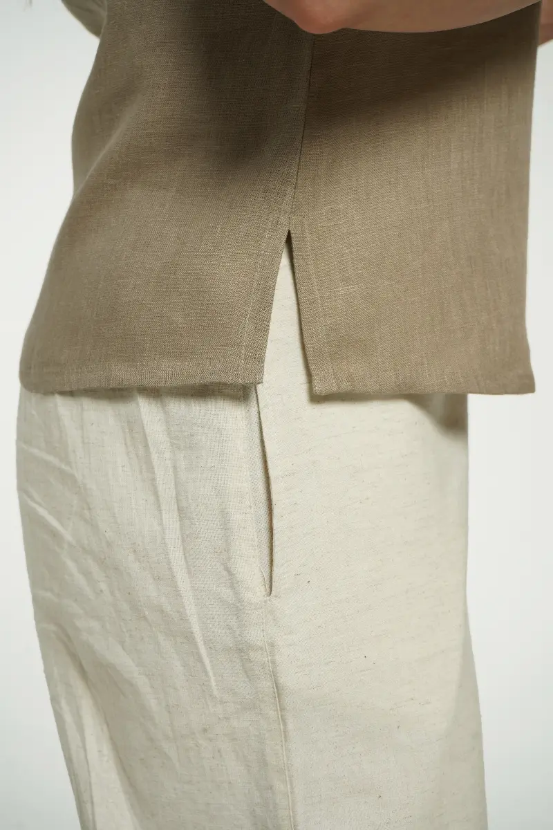 Women Khakhi Pure Linen Halter Neck Top - Image 10