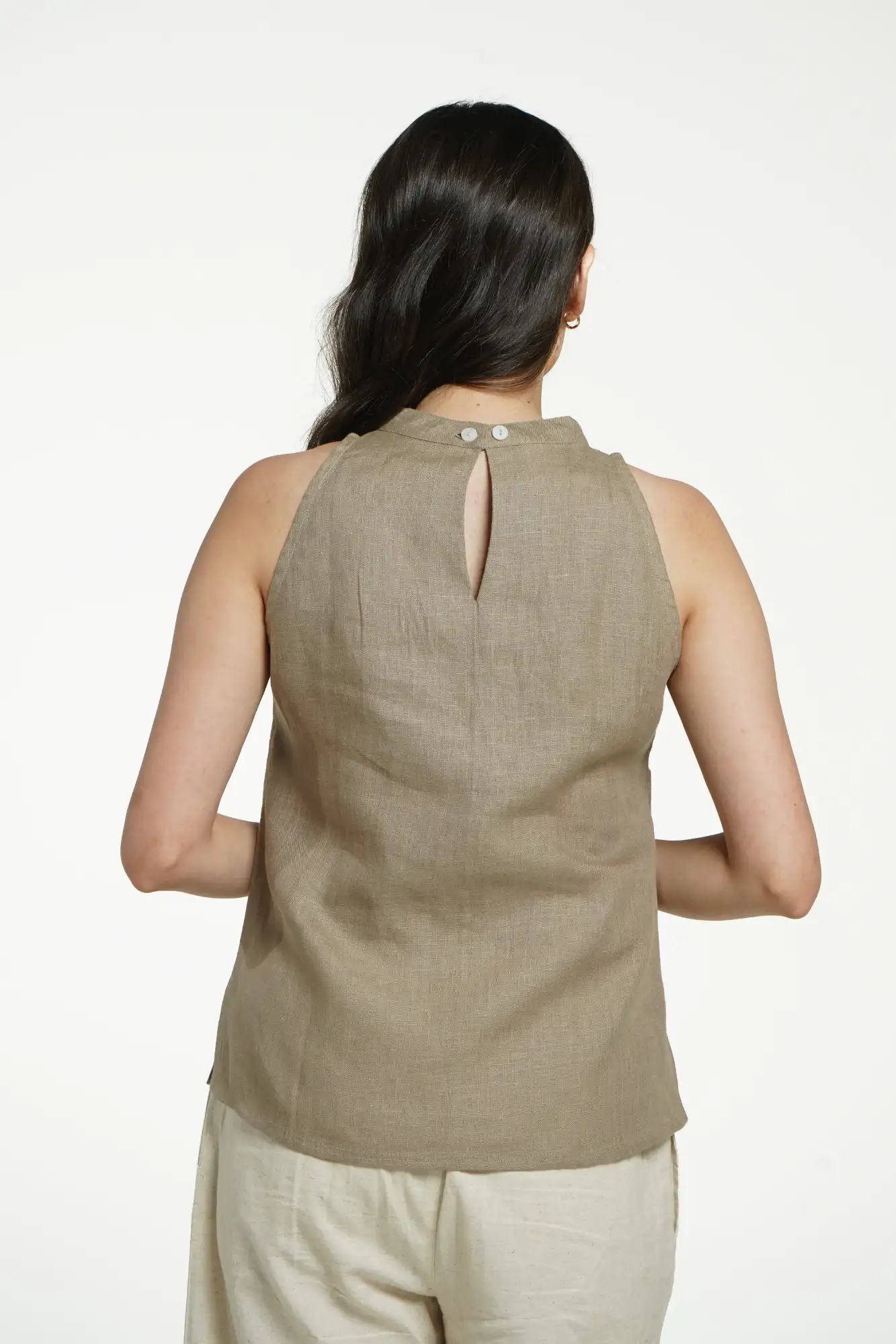 Women Khakhi Pure Linen Halter Neck Top - Image 7