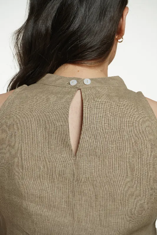Women Khakhi Pure Linen Halter Neck Top - Image 9