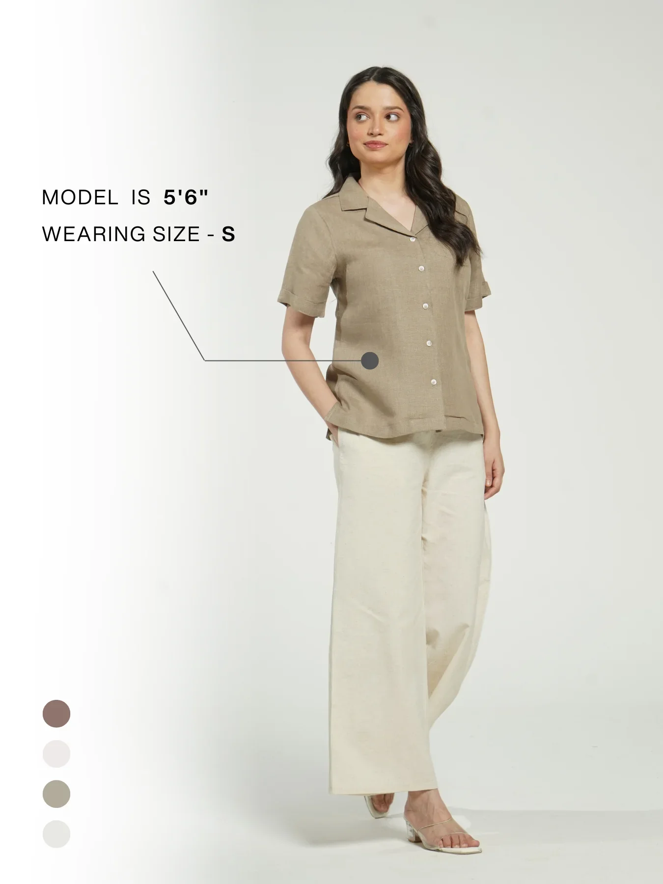 Women Khakhi Pure Linen Notch Collar Shirt - Image 12