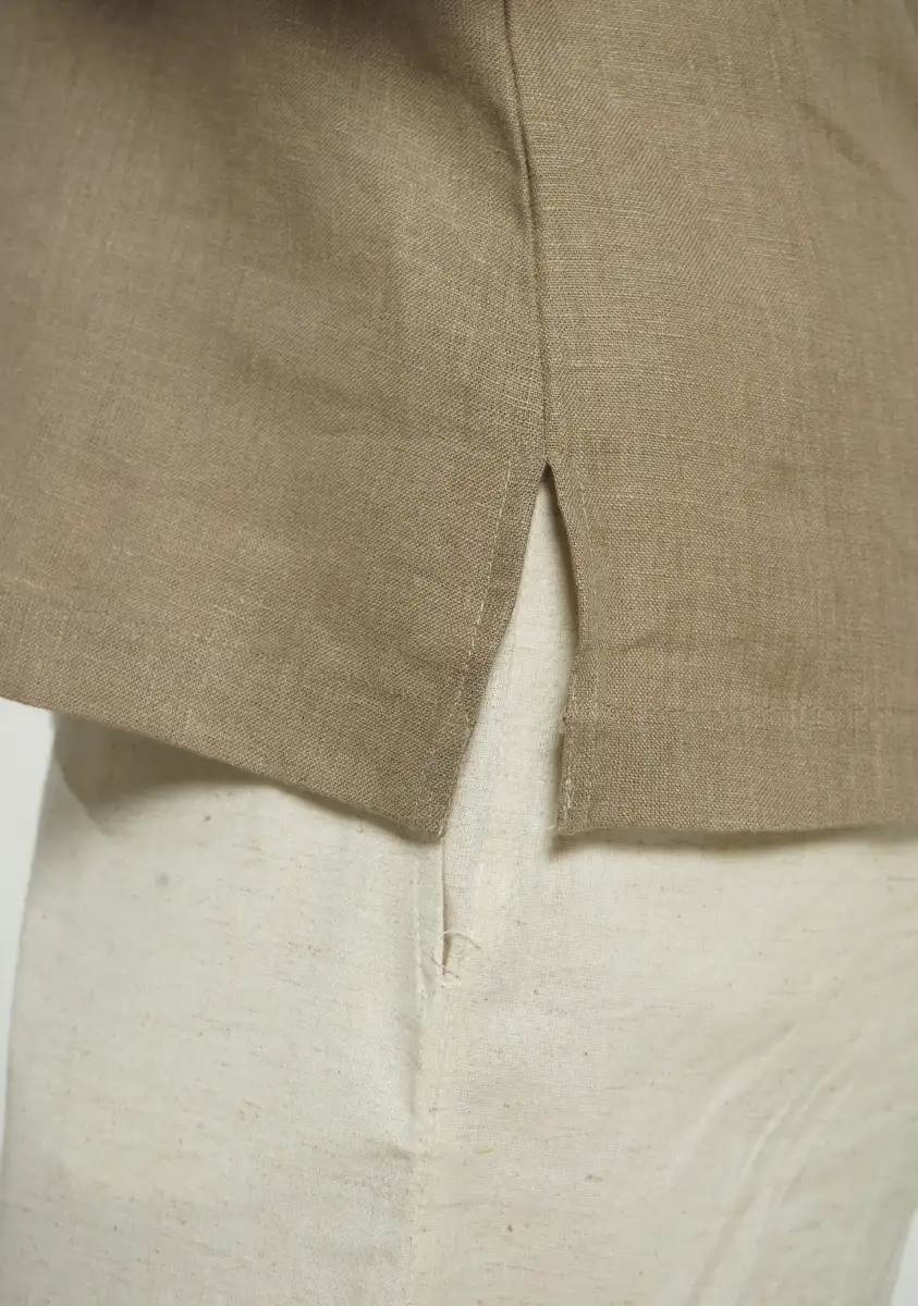 Women Khakhi Pure Linen Notch Collar Shirt - Image 8