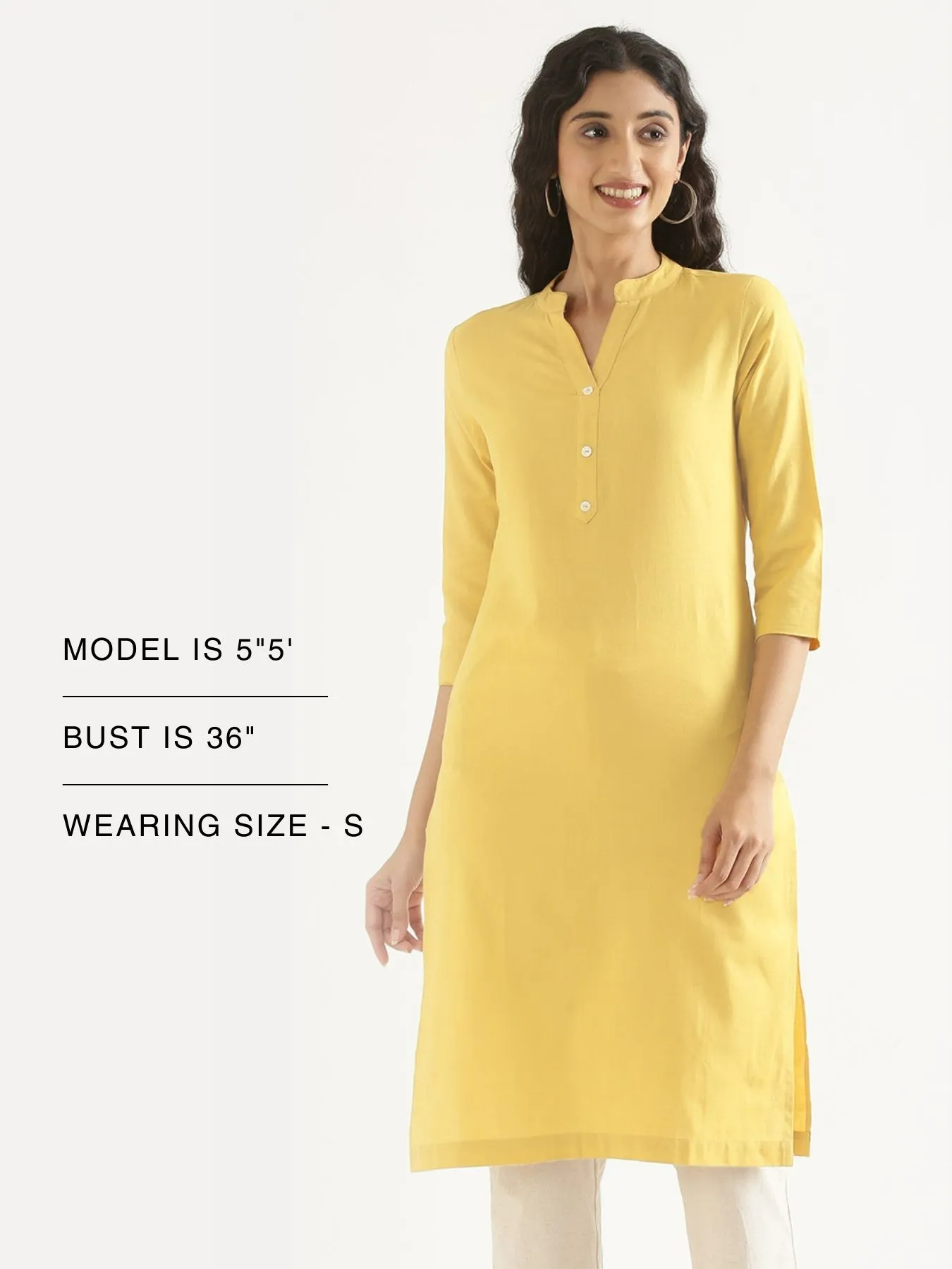 Women Lemon Yellow Airy Linen Long Kurta - Image 11