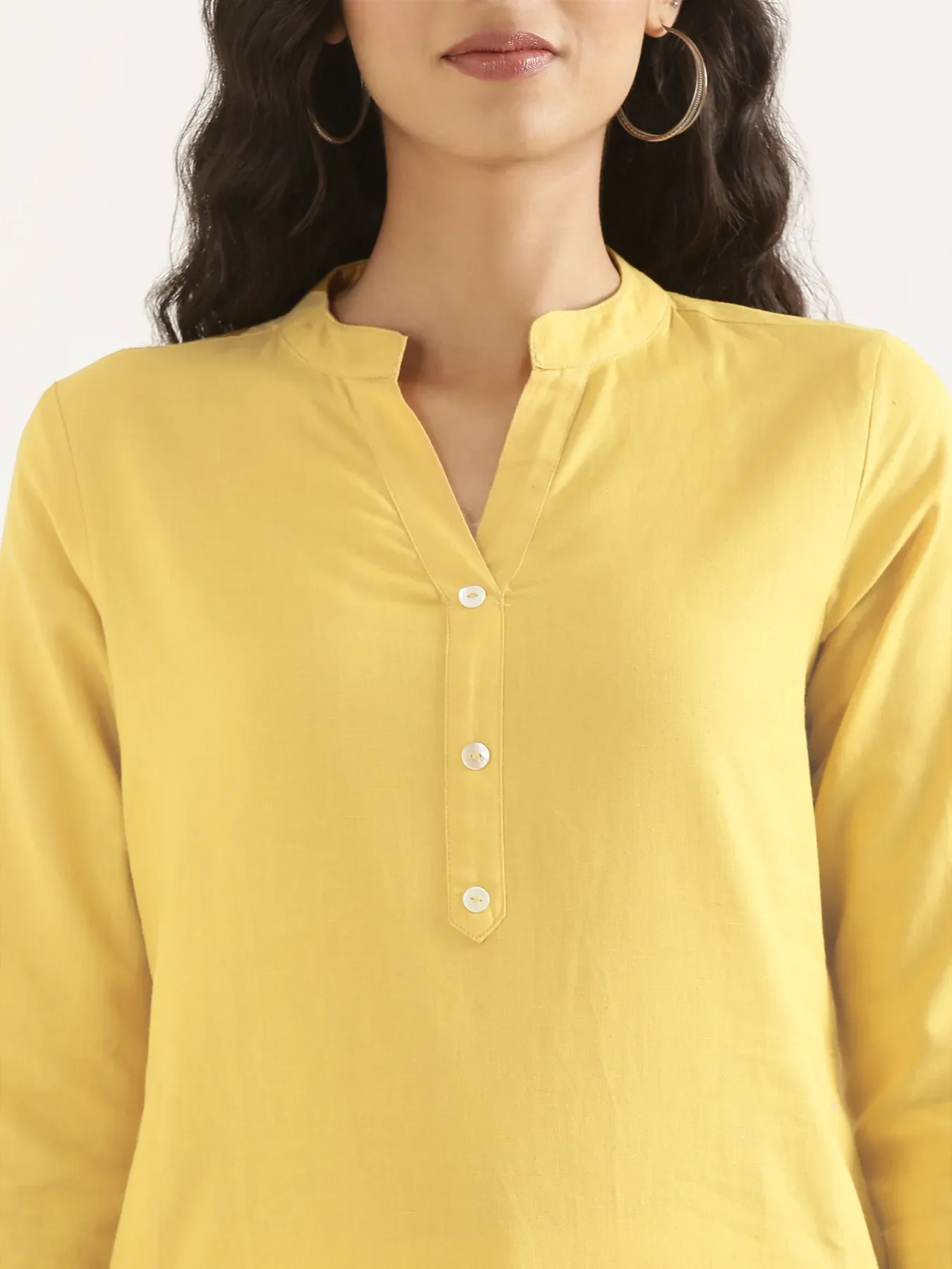 Women Lemon Yellow Airy Linen Long Kurta - Image 5