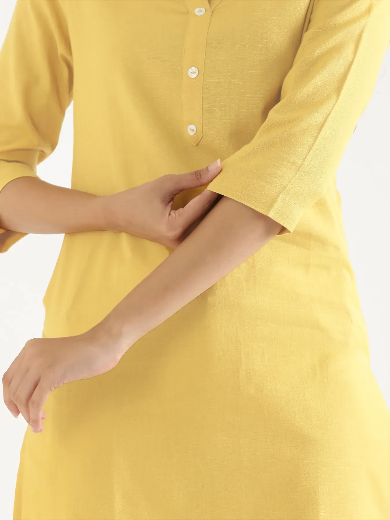 Women Lemon Yellow Airy Linen Long Kurta - Image 7