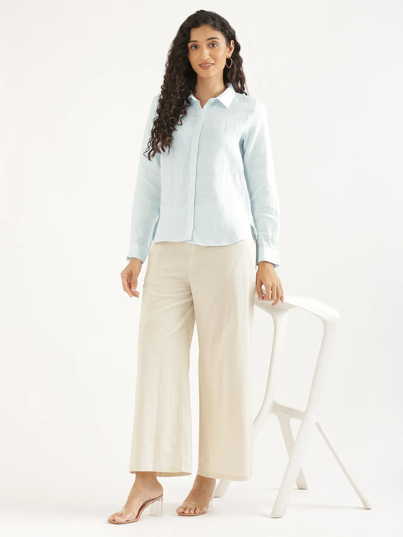 Women Light Blue Pure Linen Shirt - Image 14