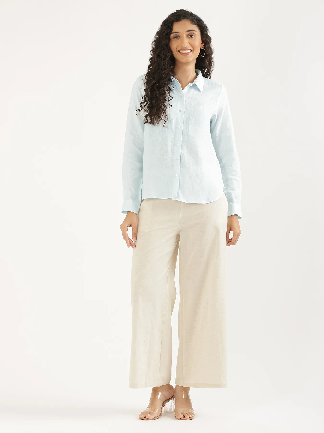 Women Light Blue Pure Linen Shirt - Image 15