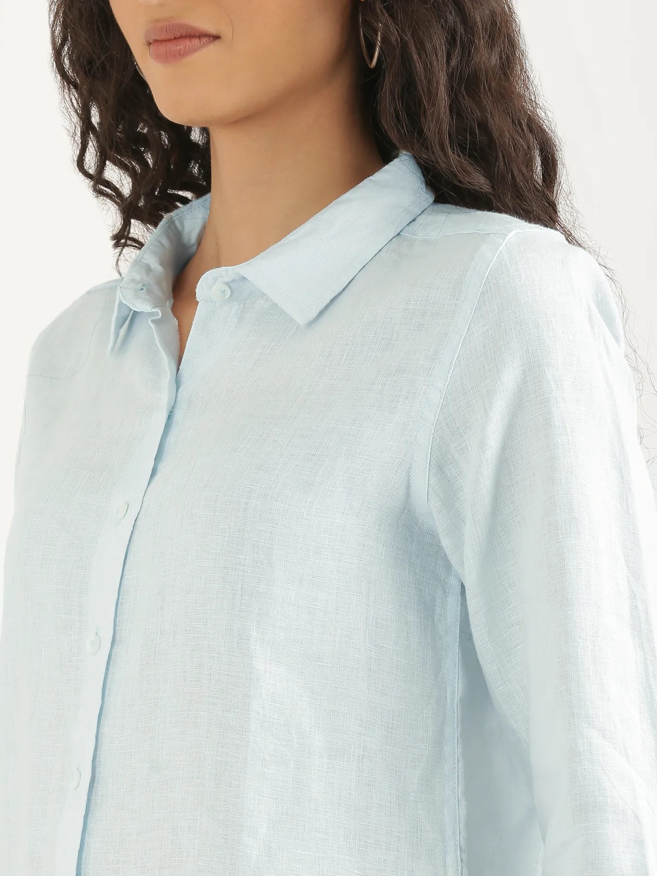 Women Light Blue Pure Linen Shirt - Image 6