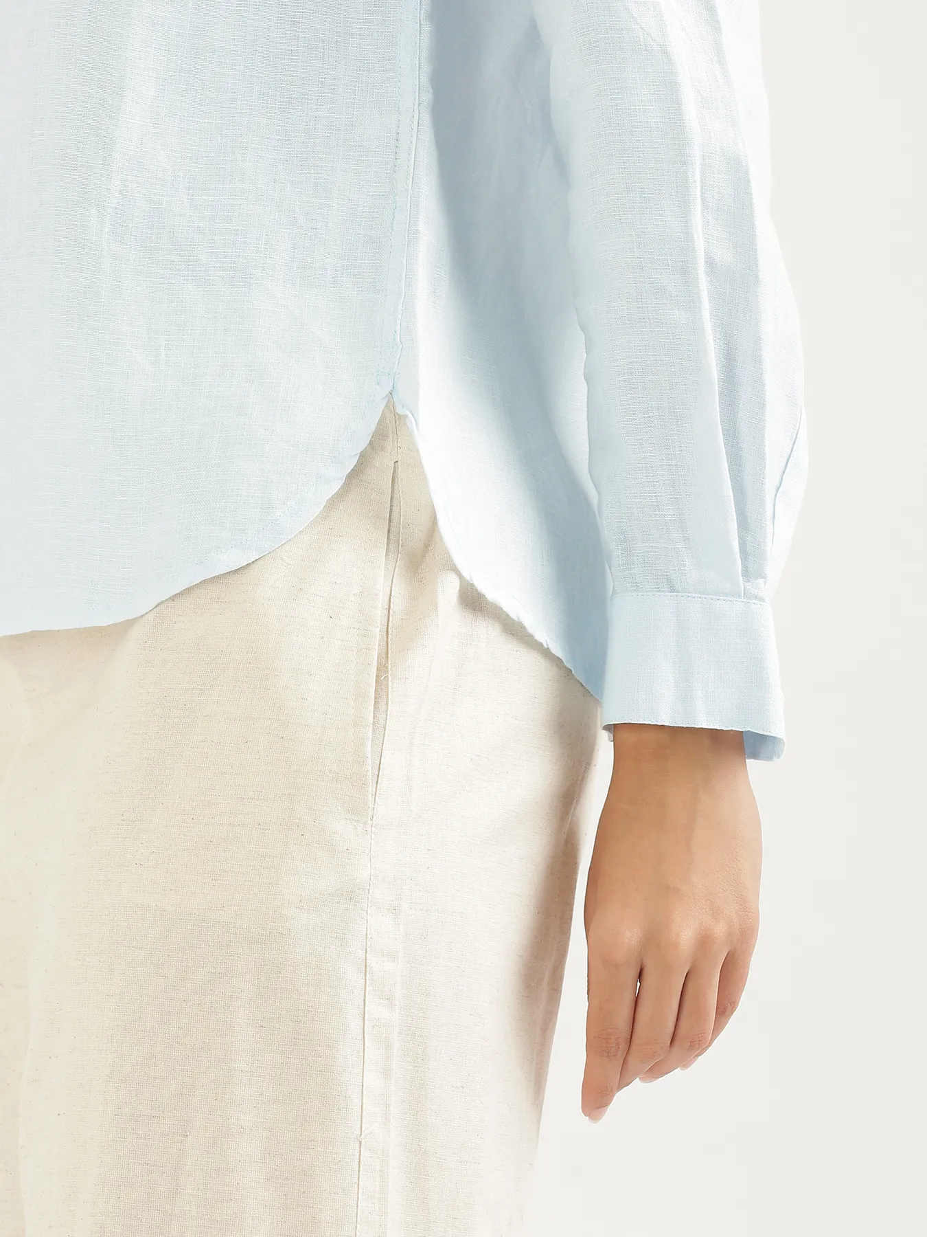 Women Light Blue Pure Linen Shirt - Image 8