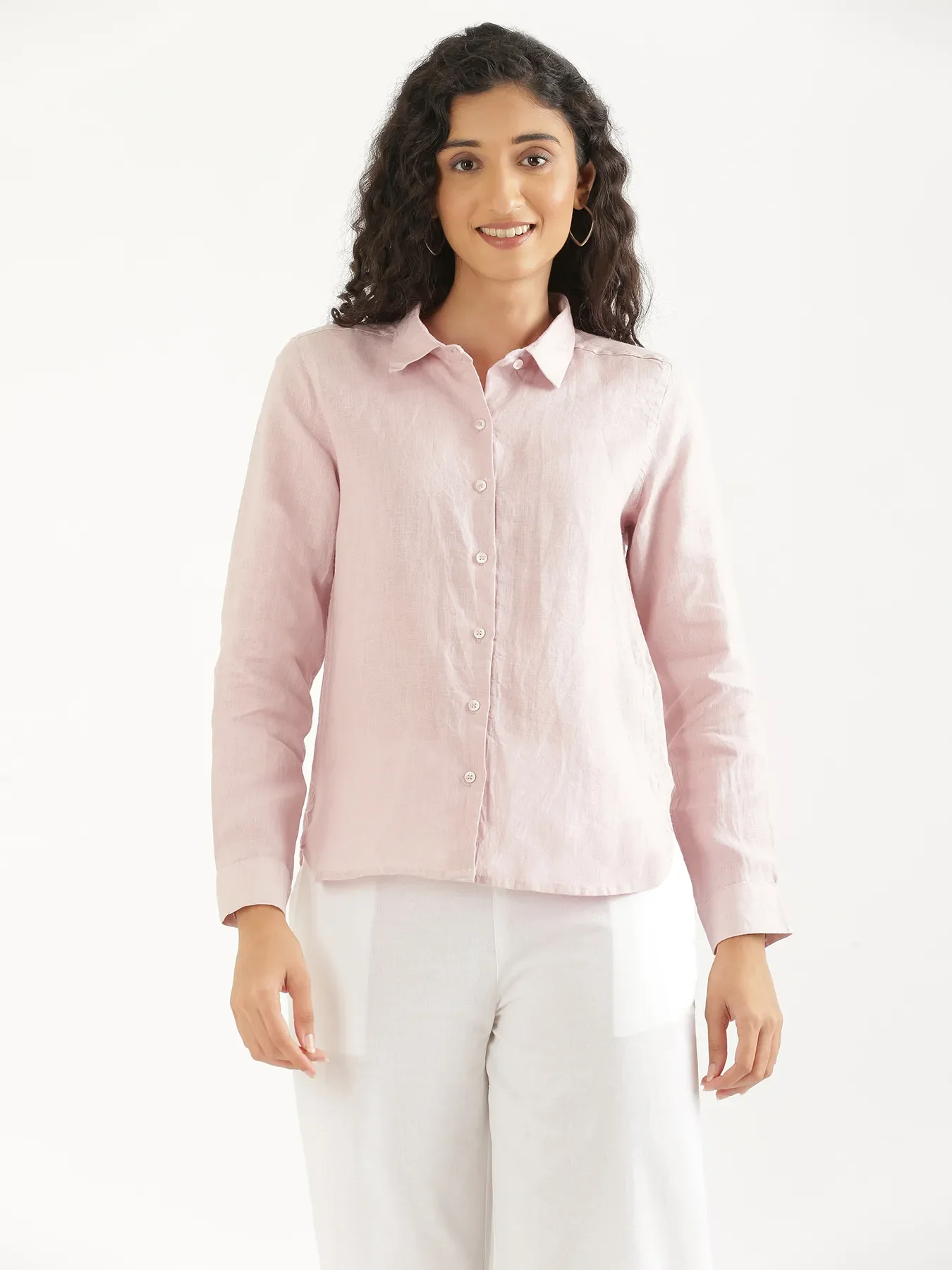 Women Light Pink Pure Linen Shirt - Image 10