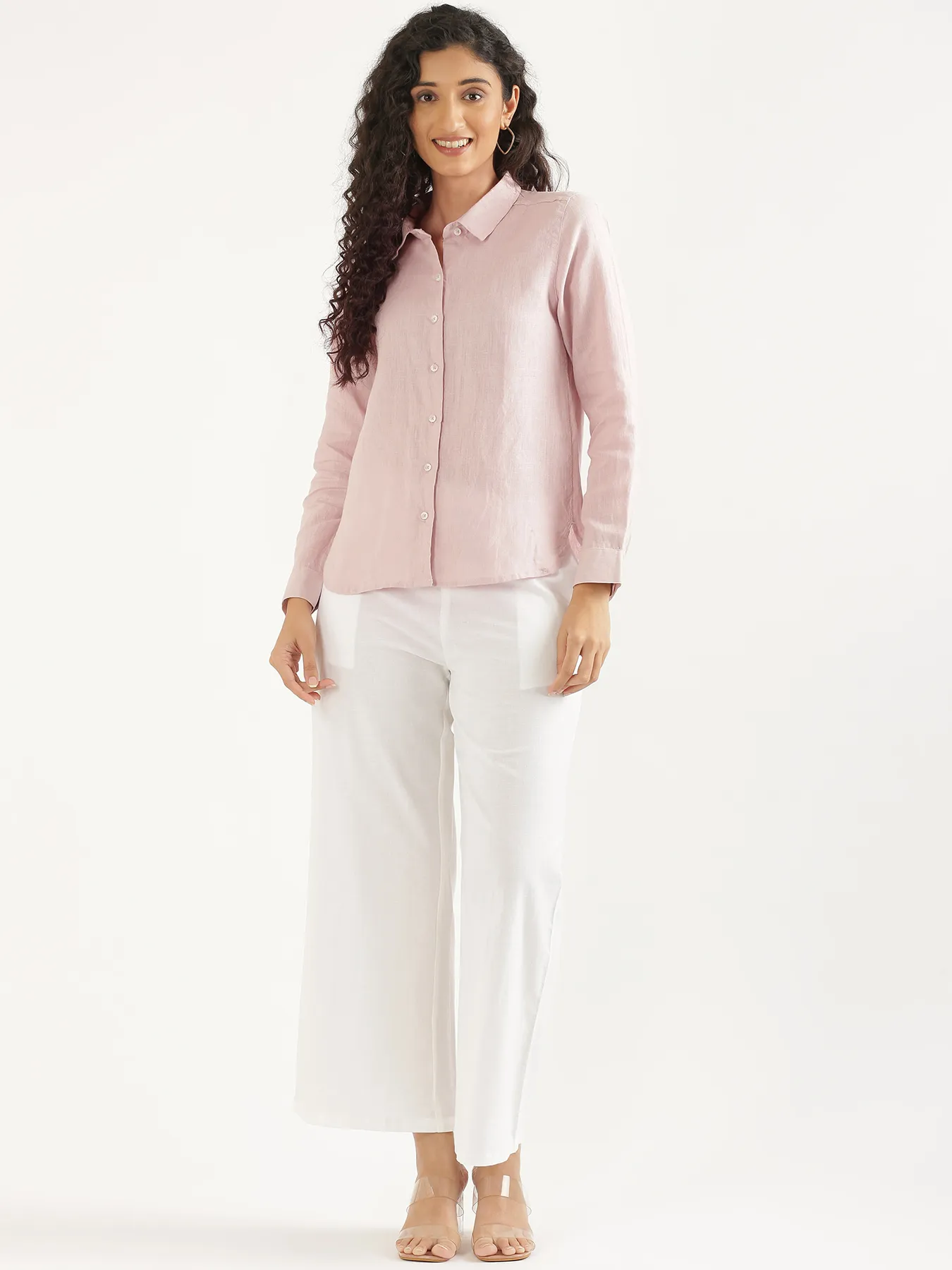 Women Light Pink Pure Linen Shirt - Image 14