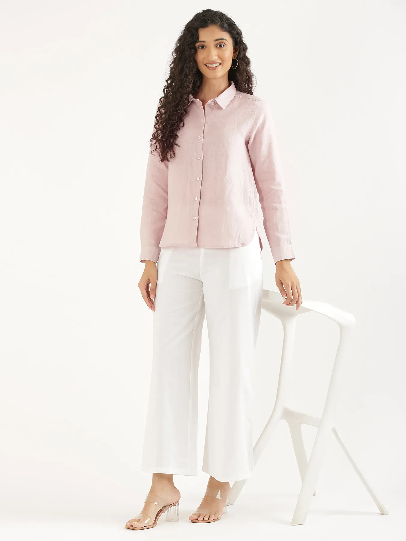 Women Light Pink Pure Linen Shirt - Image 15