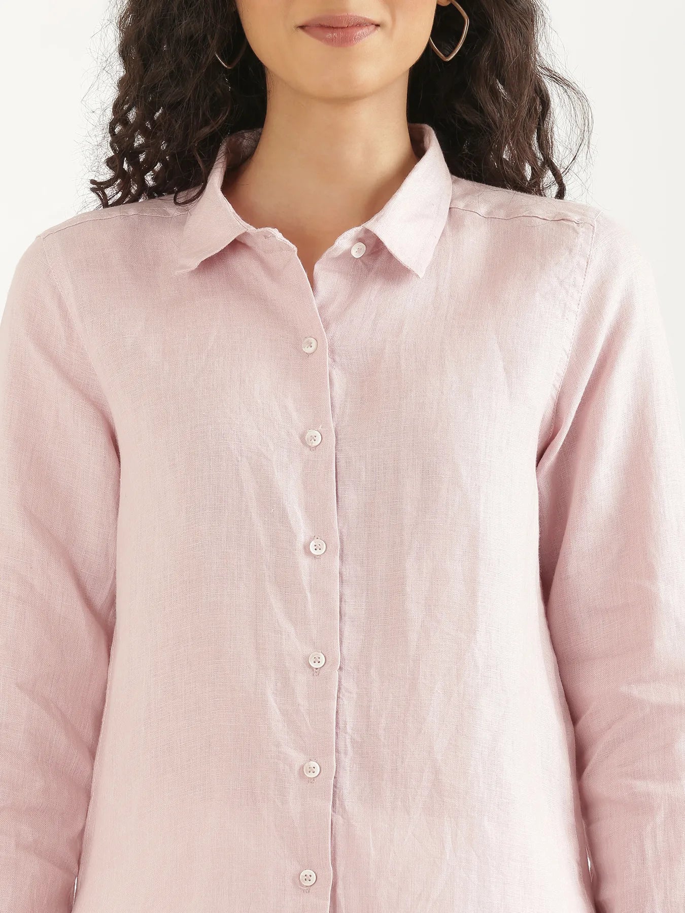 Women Light Pink Pure Linen Shirt - Image 5
