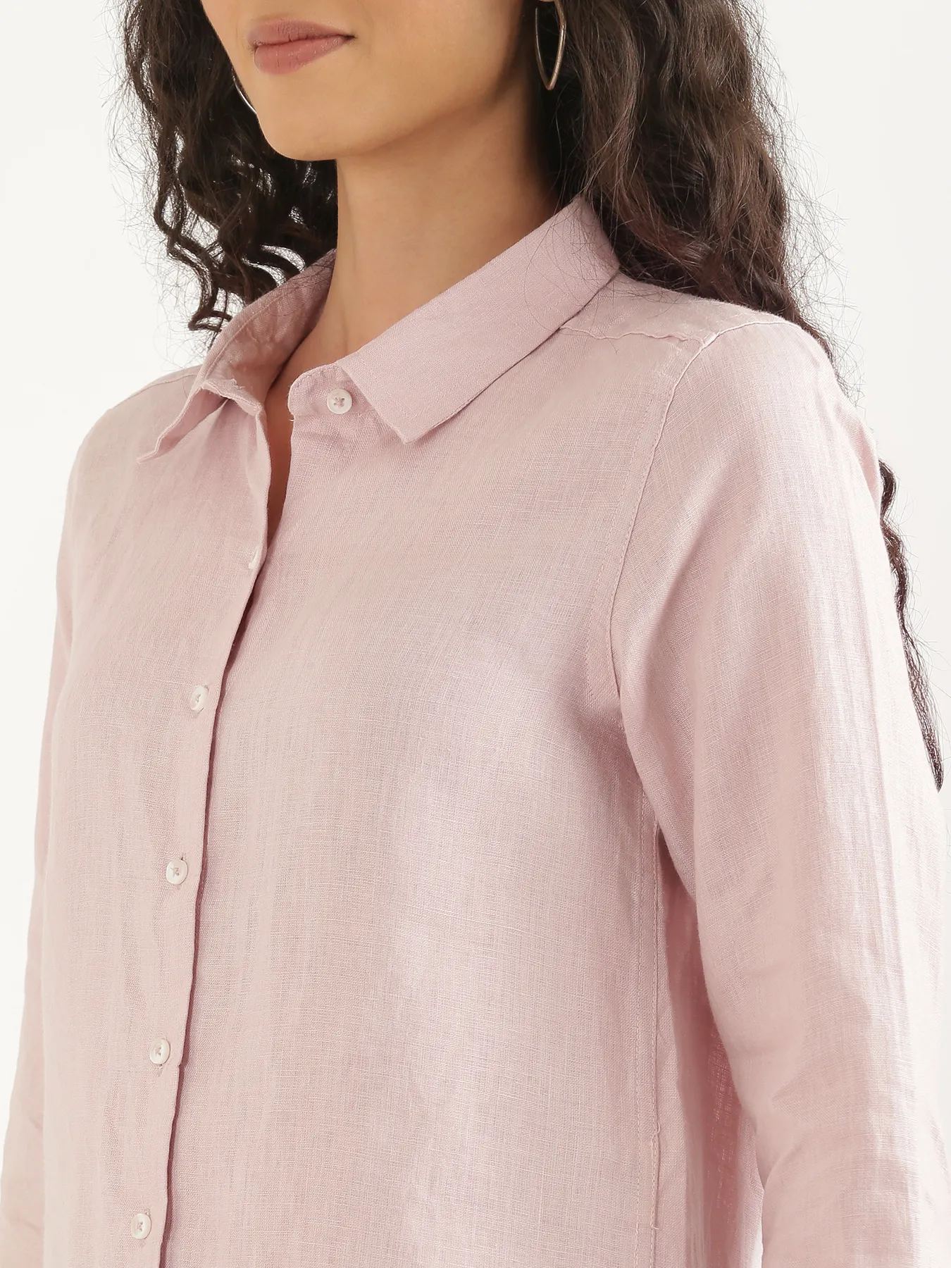 Women Light Pink Pure Linen Shirt - Image 6