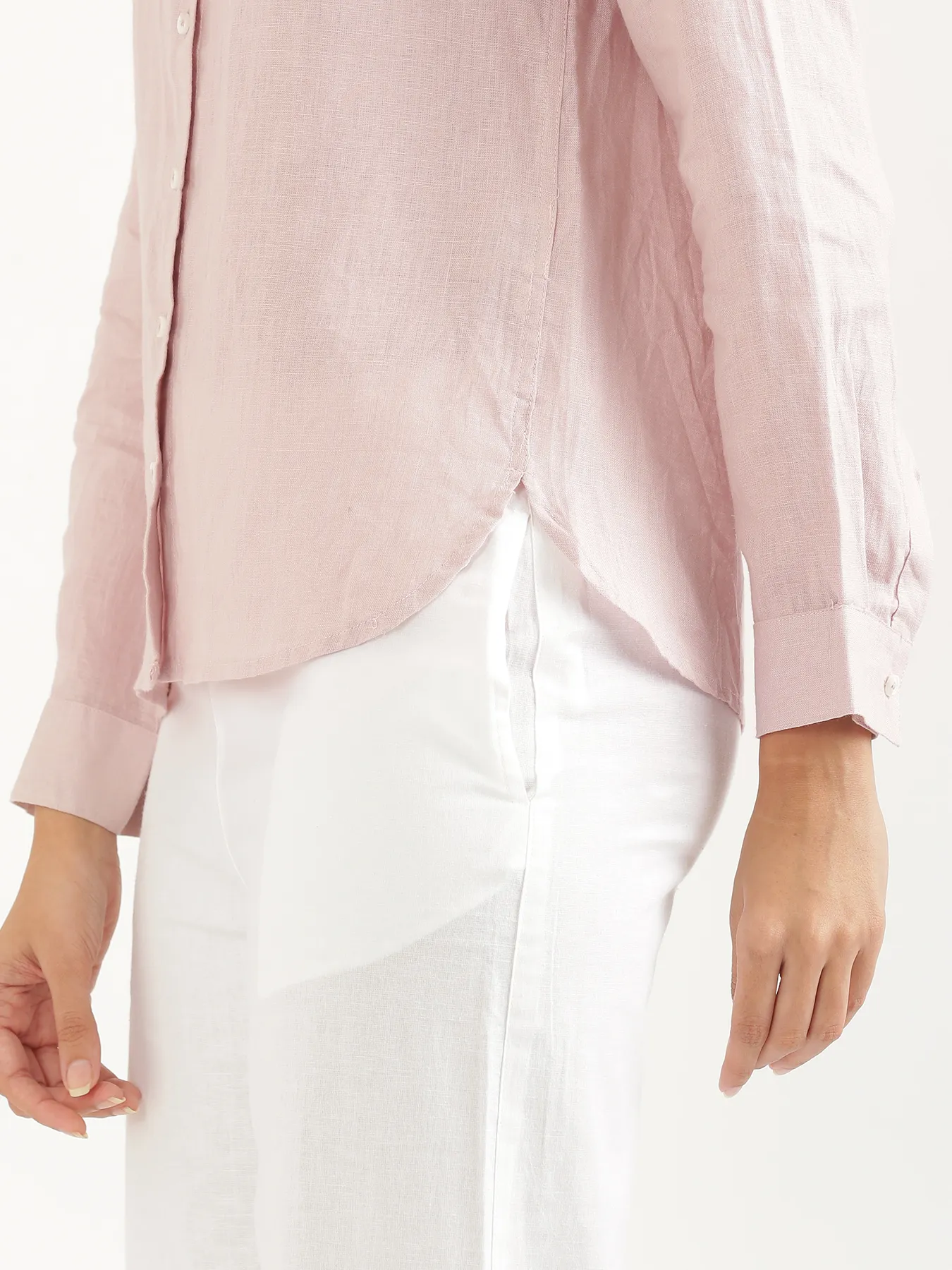 Women Light Pink Pure Linen Shirt - Image 8