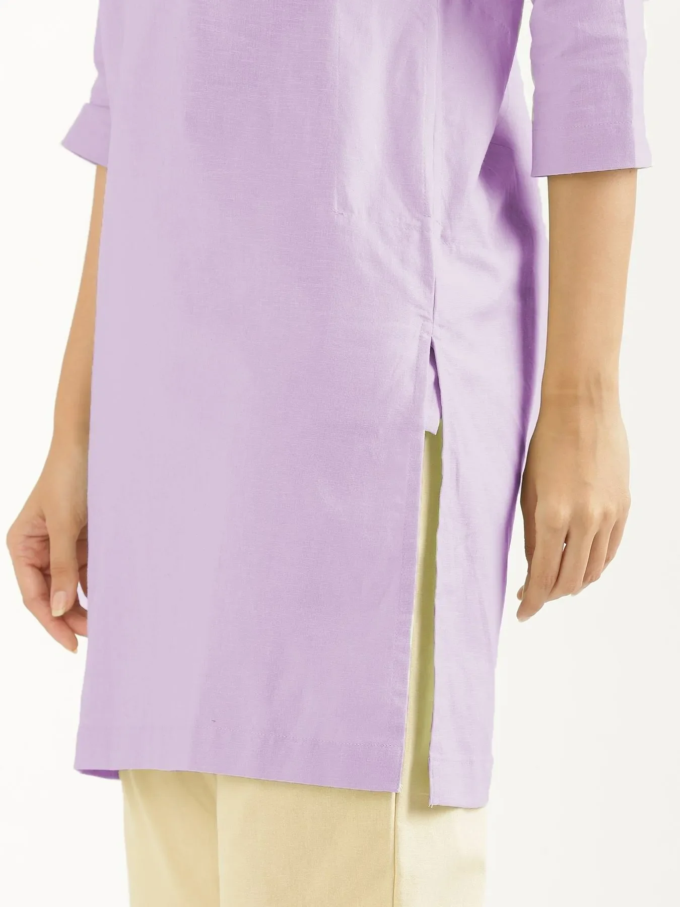 Women Lilac Airy Linen Mid Thigh Length Kurta - Image 8