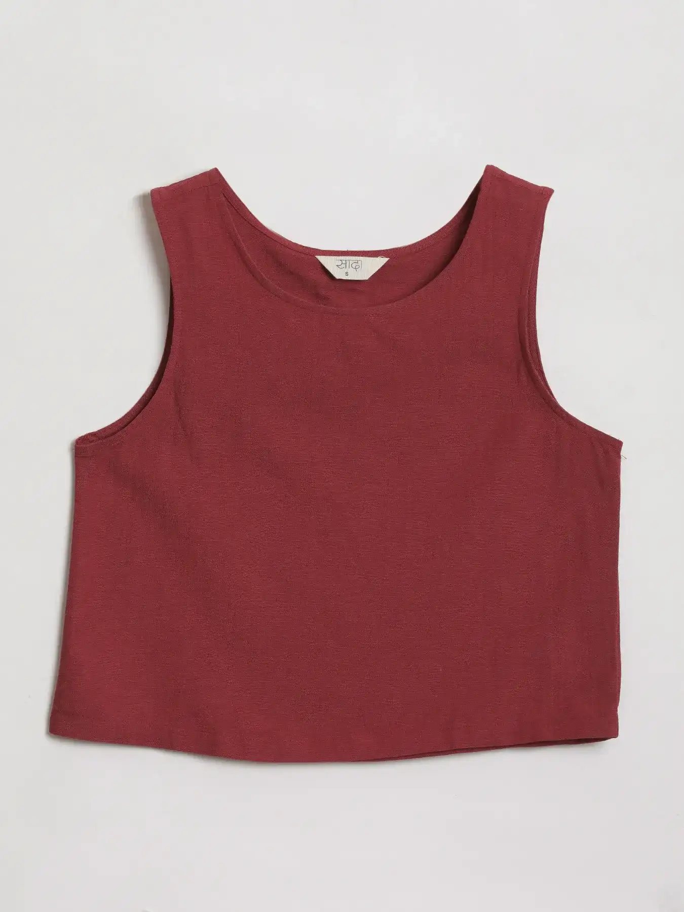 Women Maroon Flowy Linen Crop Top - Image 13