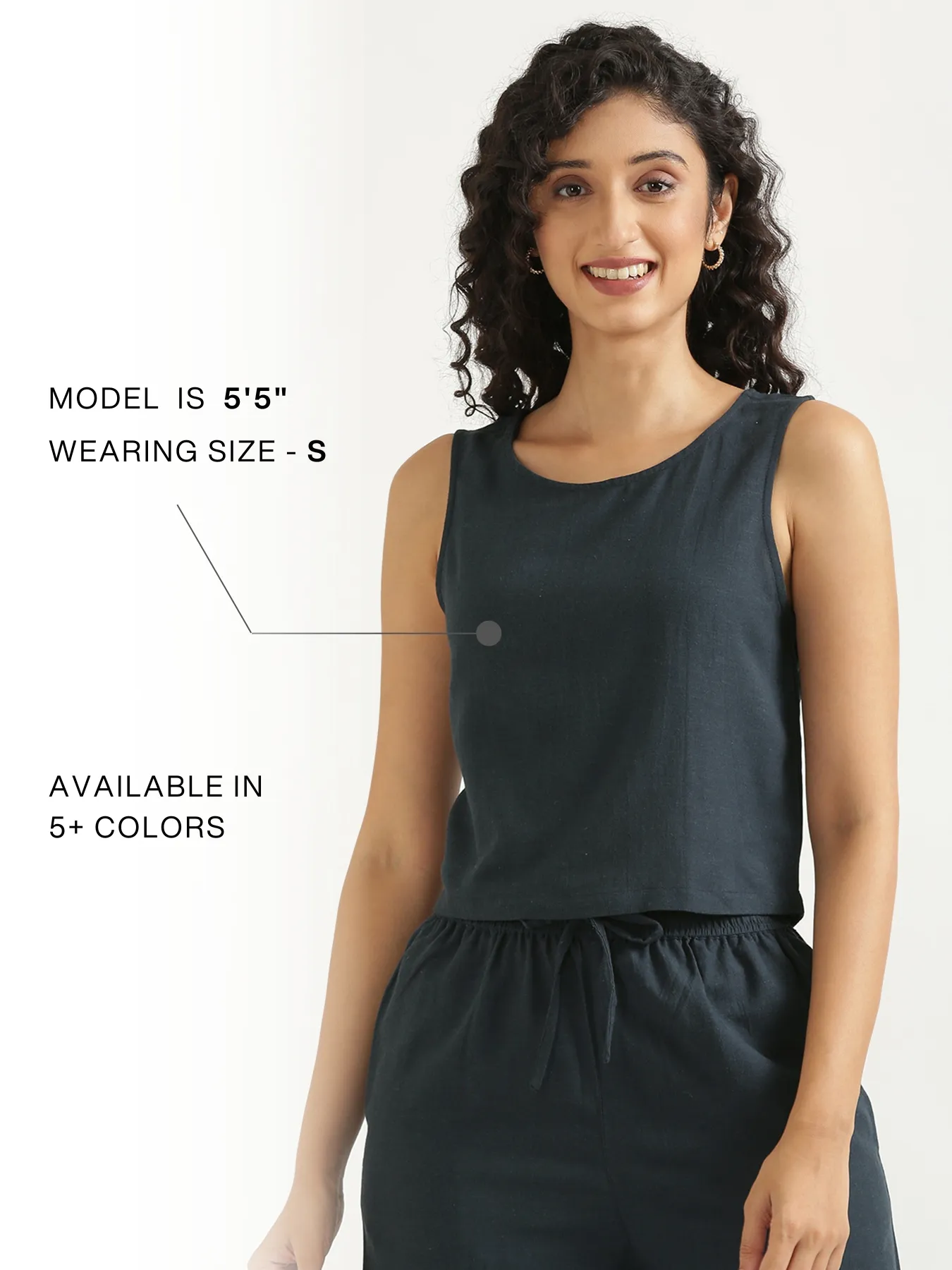 Women Navy Blue Flowy Linen Crop Top - Image 12
