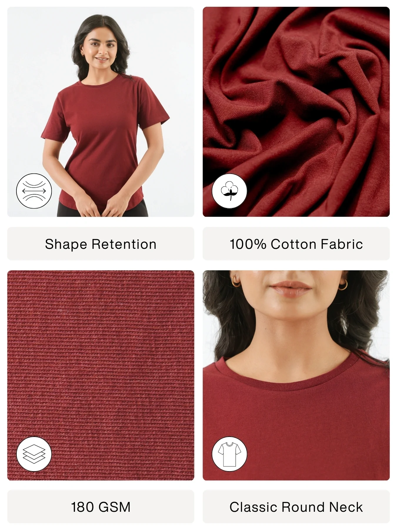 Women Maroon Round Neck T-shirt - Image 2