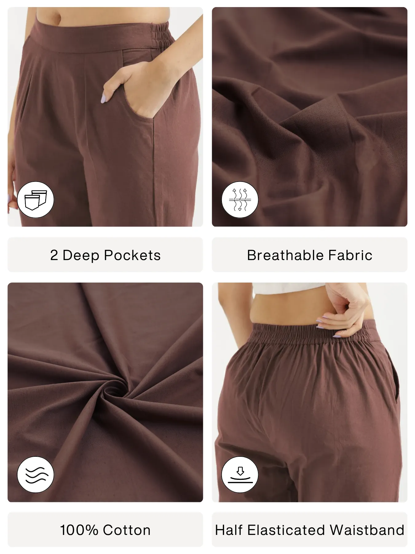 Women Mauve Brown Cotton Pant - Image 2