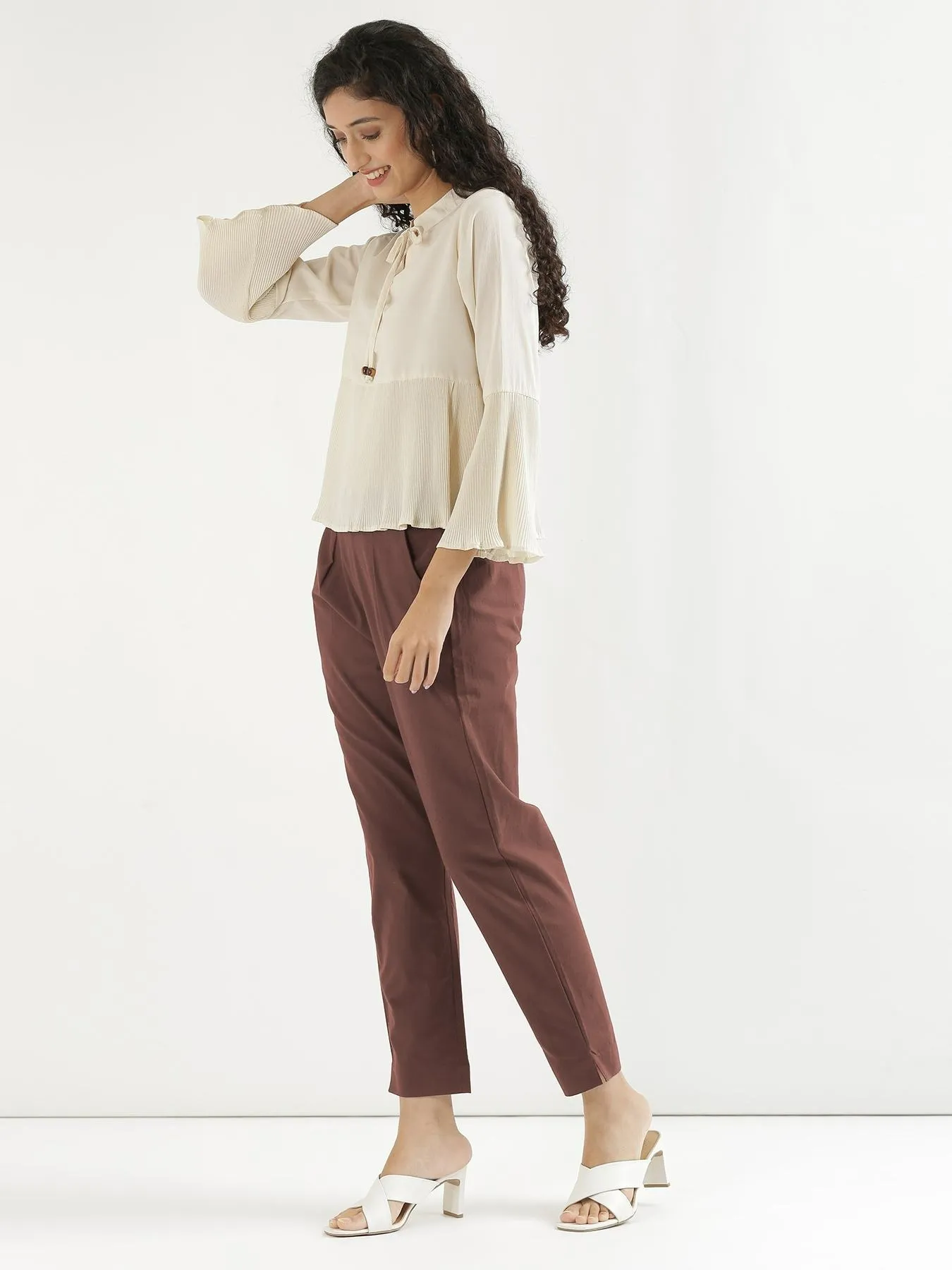 Women Mauve Brown Cotton Pant - Image 3