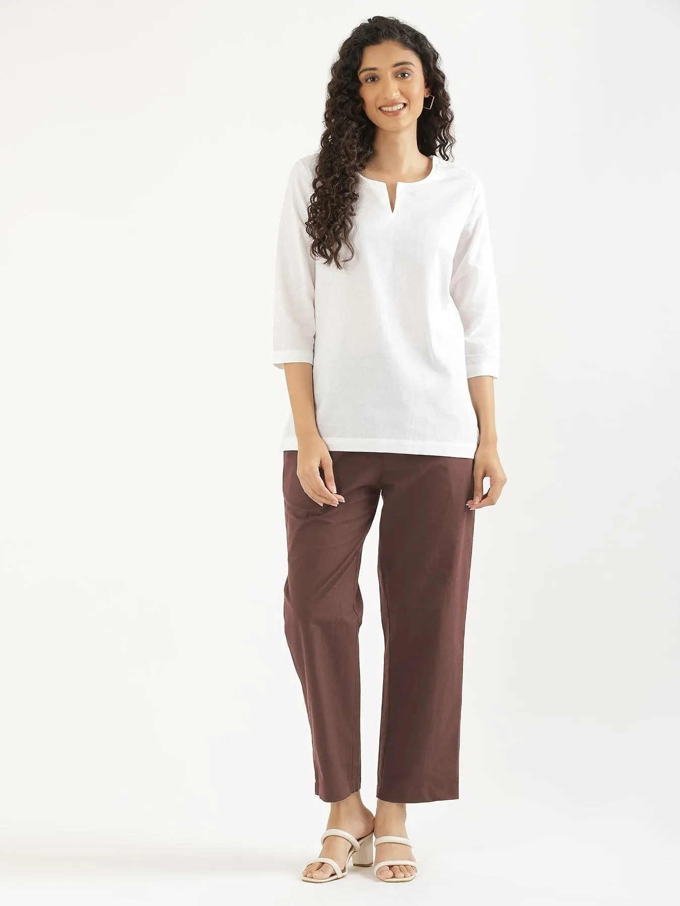 Women Mauve Brown Cotton Straight Pant - Image 3