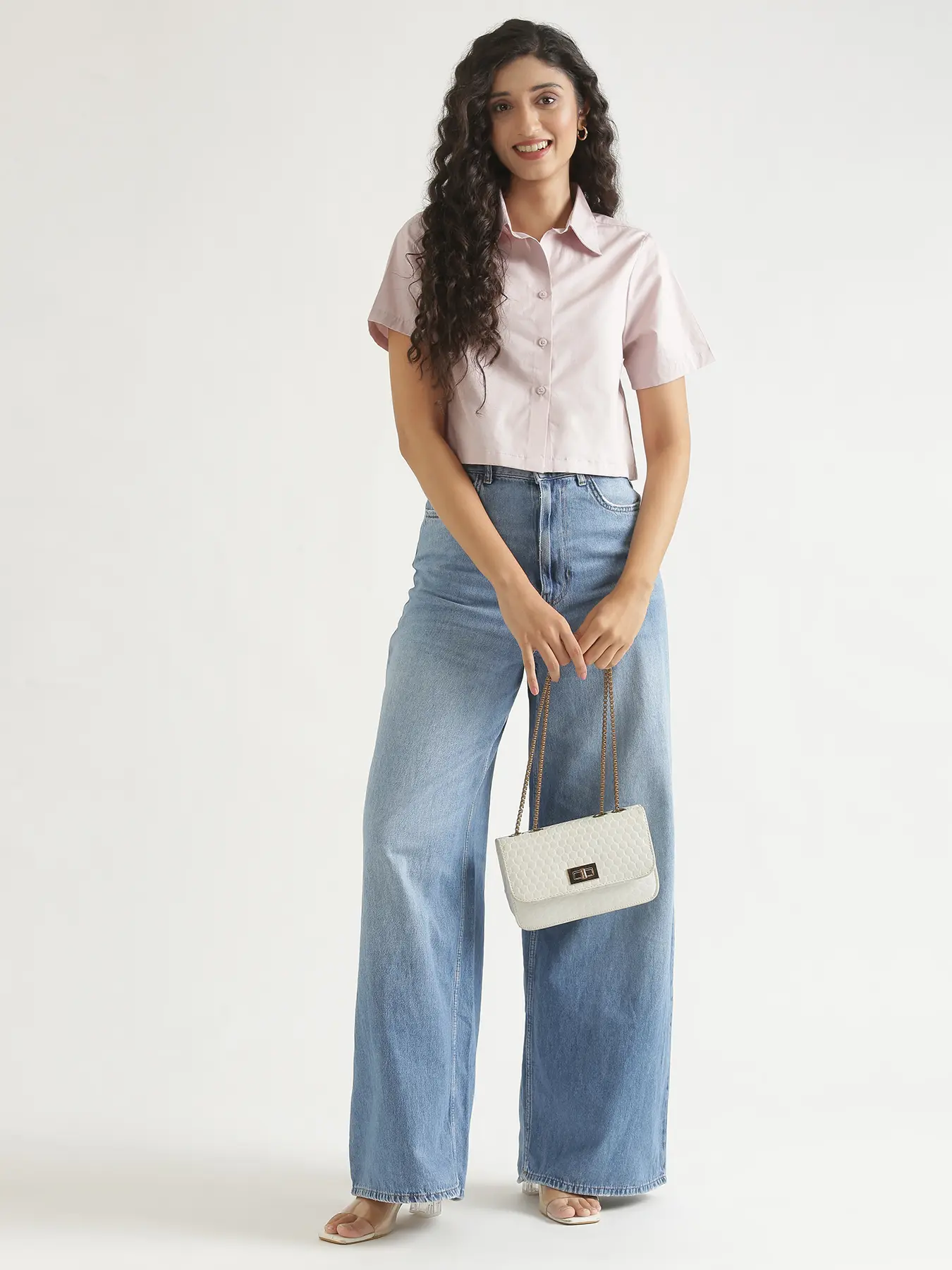 Women Mauve Pink Better Cotton Crop Shirt - Image 3
