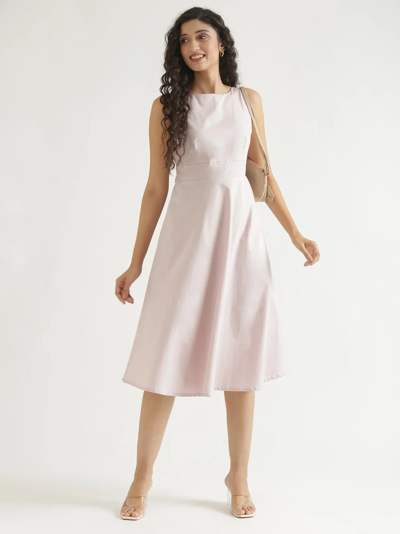 Women Mauve Pink Better Cotton Flared Dress - Image 11