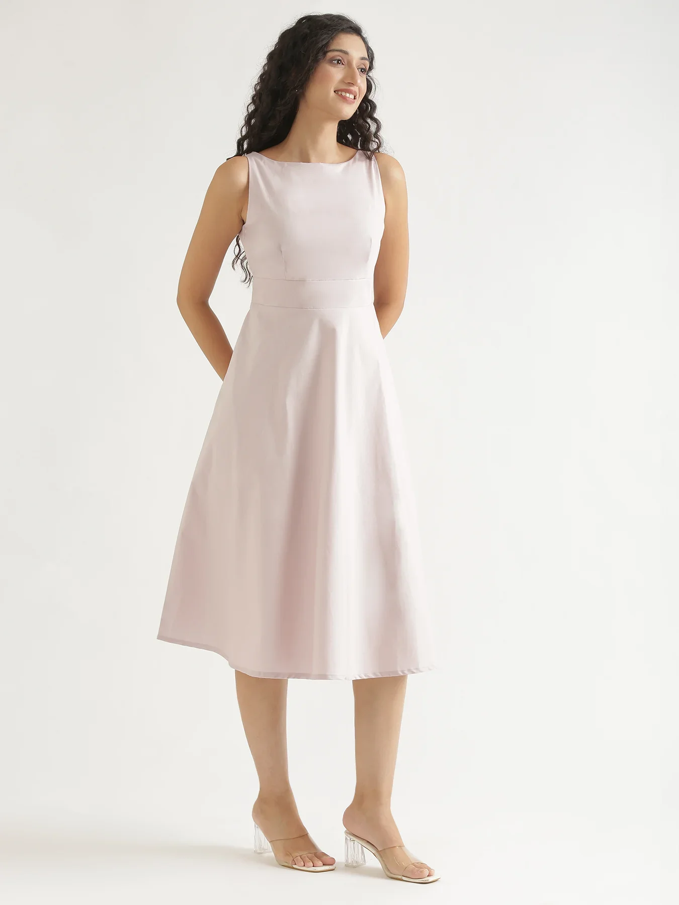 Women Mauve Pink Better Cotton Flared Dress - Image 12