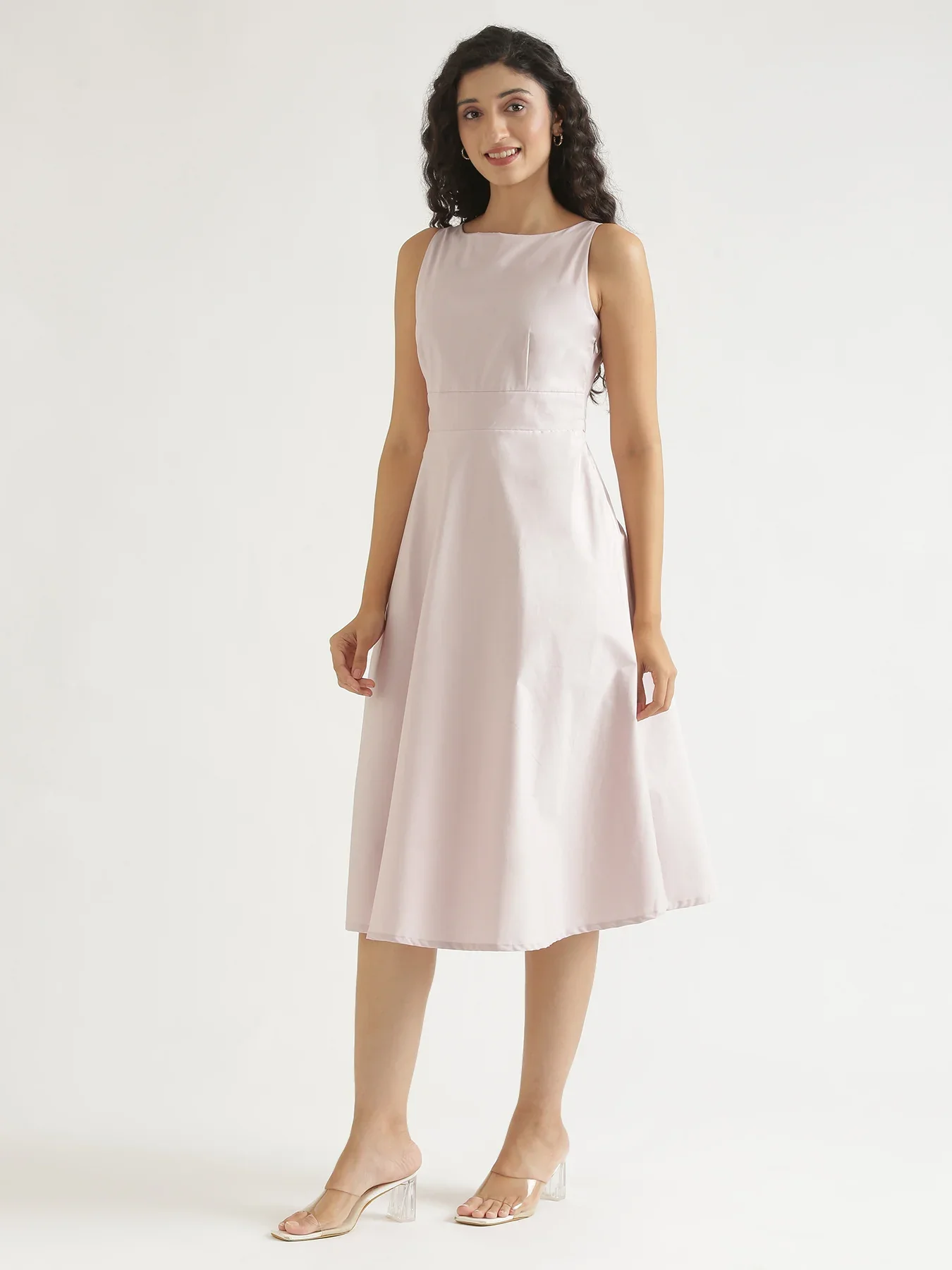 Women Mauve Pink Better Cotton Flared Dress - Image 3