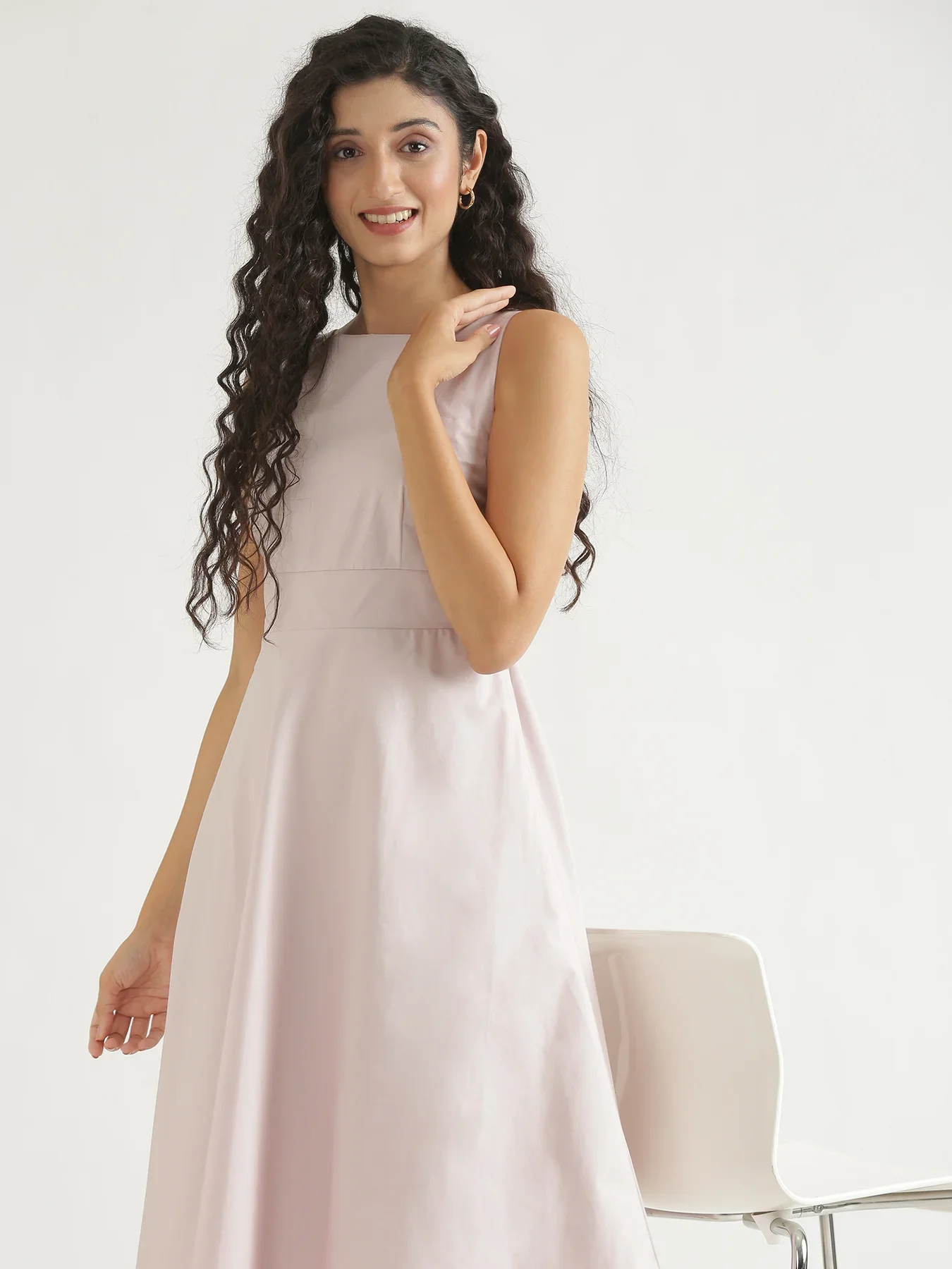 Women Mauve Pink Better Cotton Flared Dress - Image 5