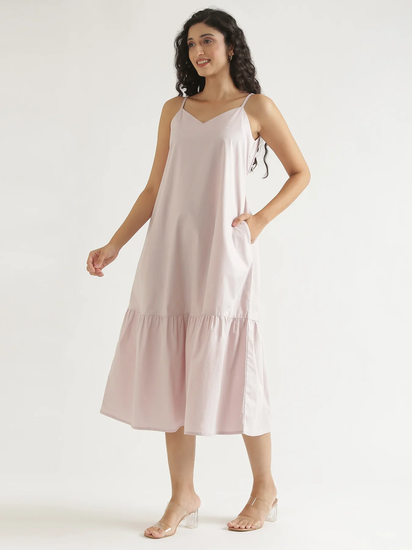 Women Mauve Pink Better Cotton Tier Dress - Image 3