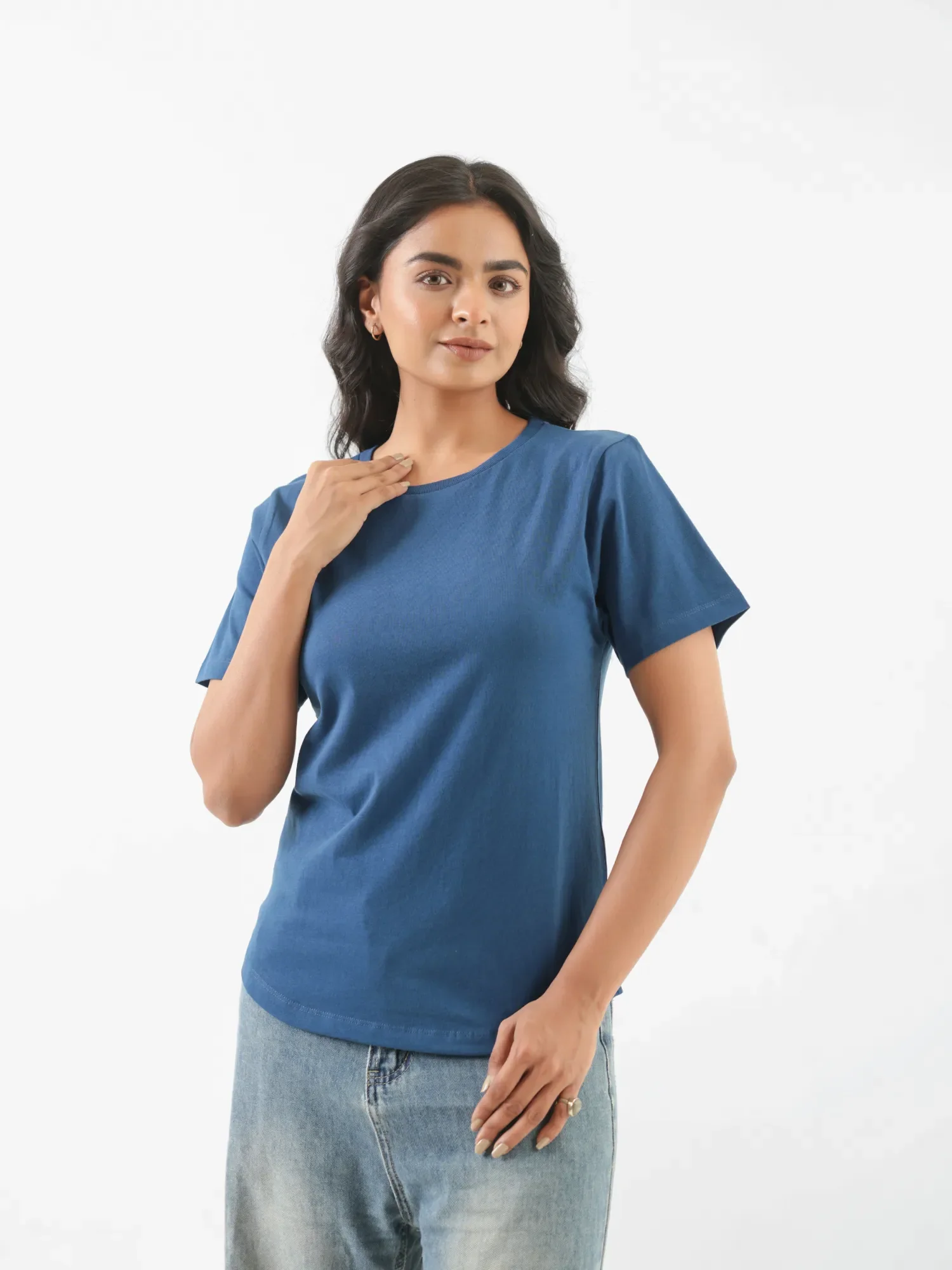 Women Midnight Blue Round Neck T-shirt - Image 8