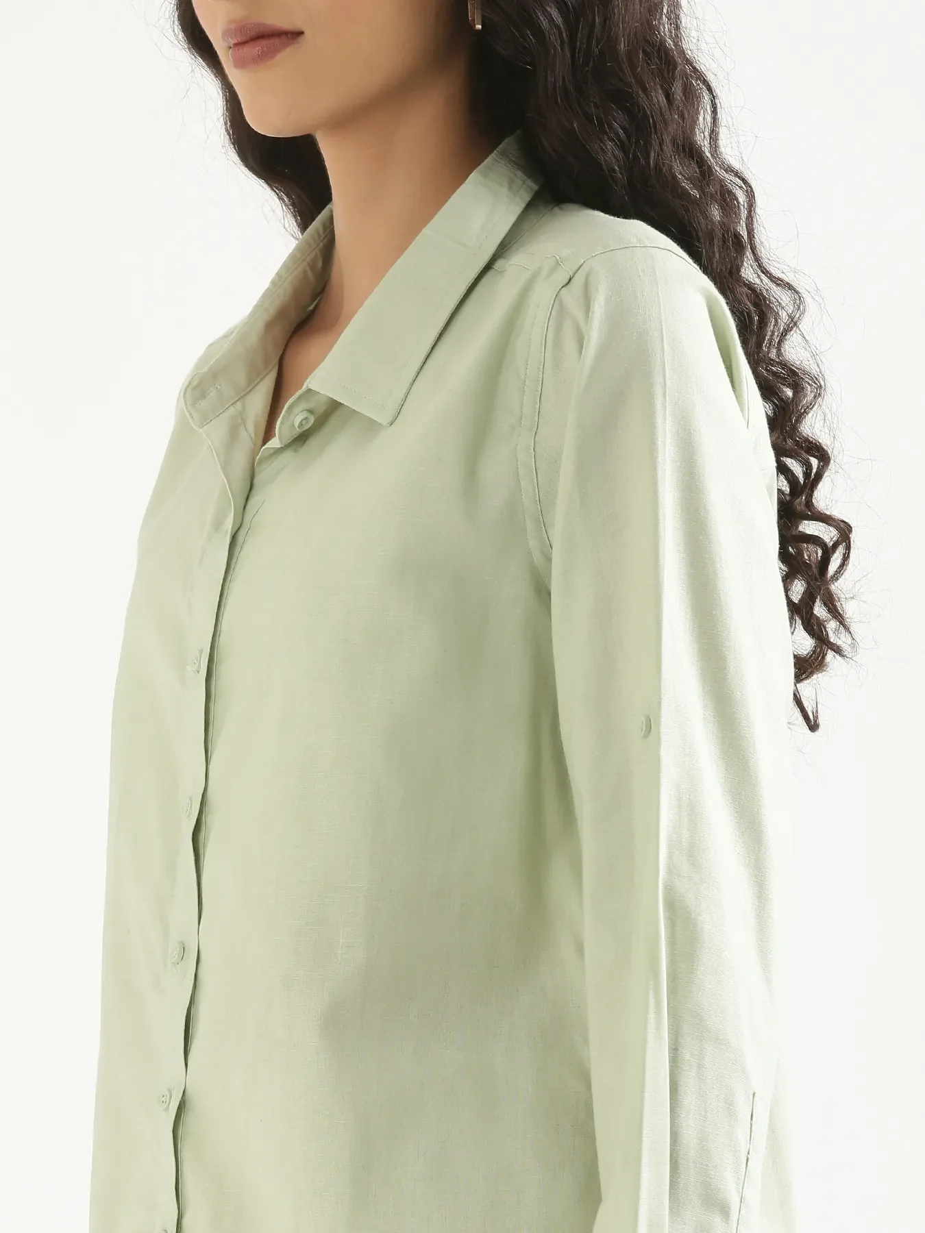 Women Mint Green Airy-Linen Shirt - Image 10