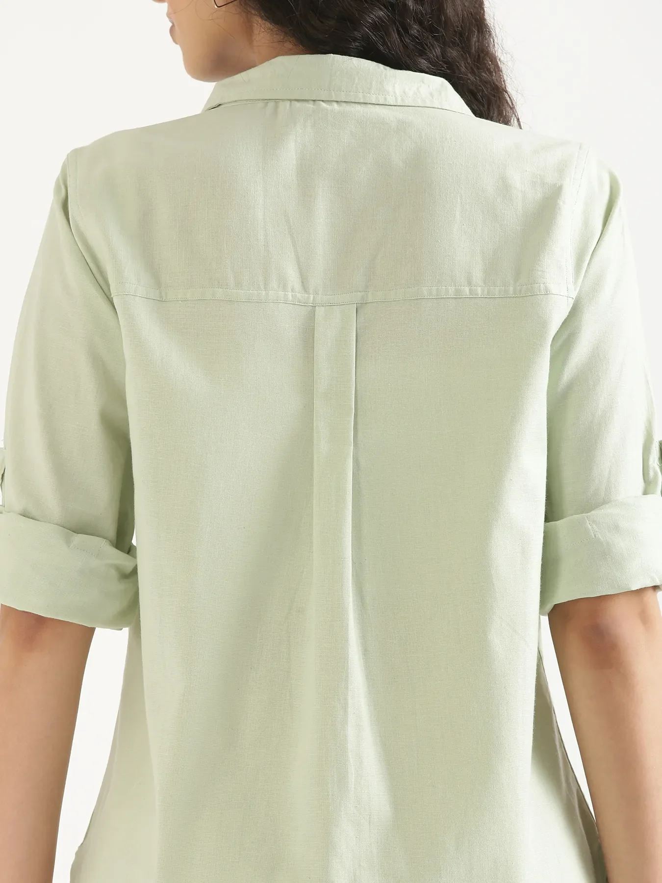 Women Mint Green Airy-Linen Shirt - Image 11