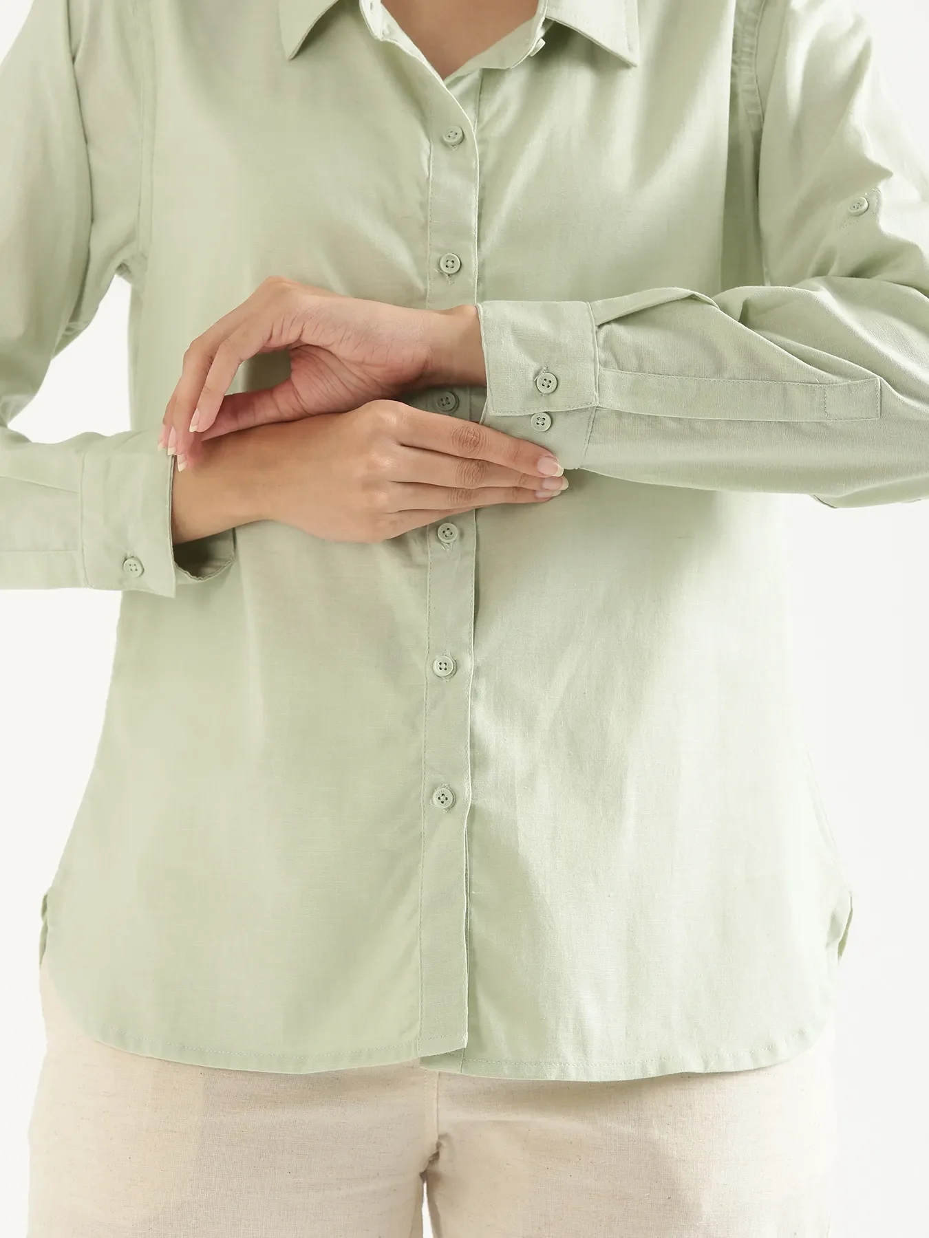 Women Mint Green Airy-Linen Shirt - Image 13