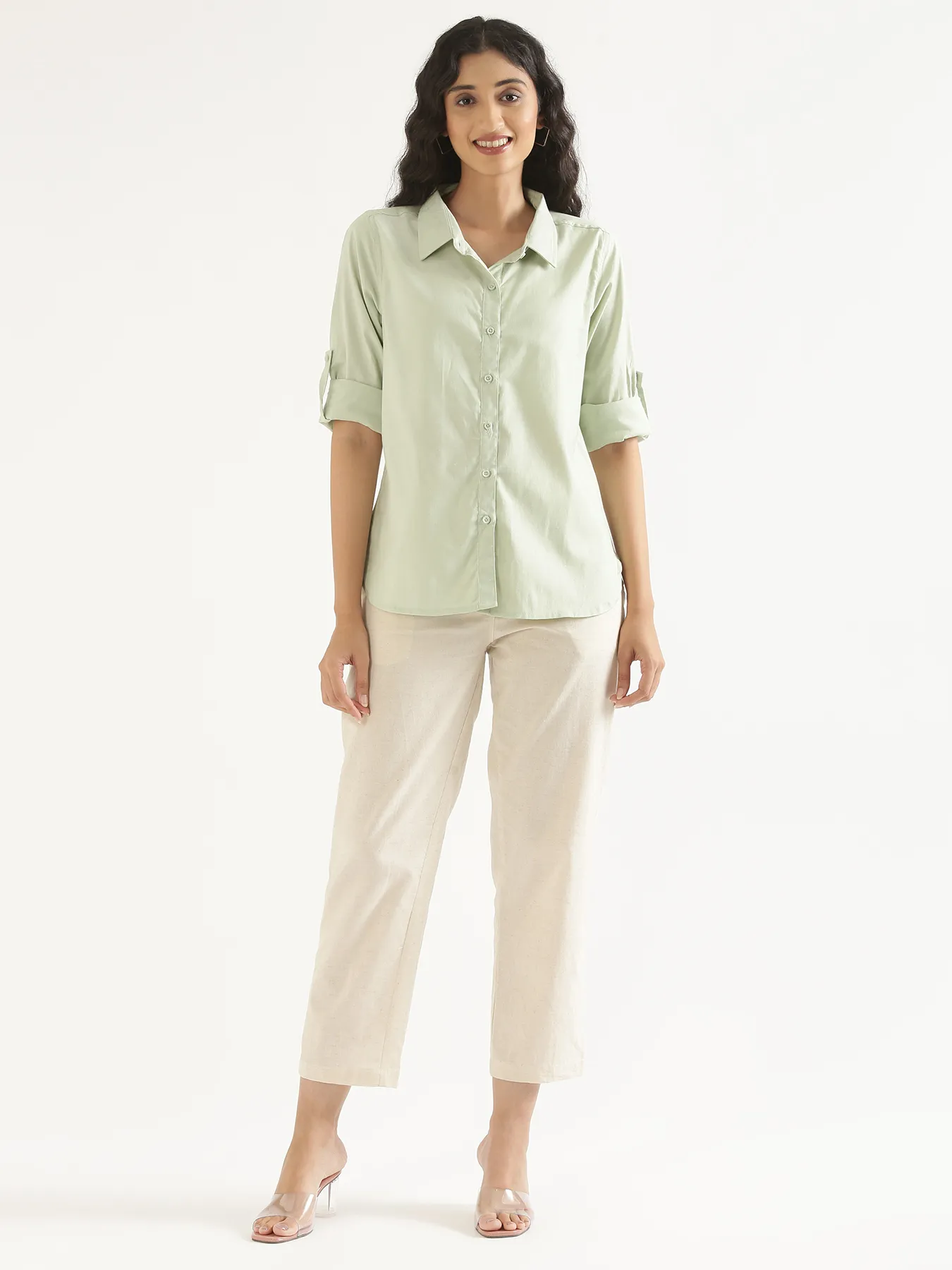 Women Mint Green Airy-Linen Shirt - Image 14