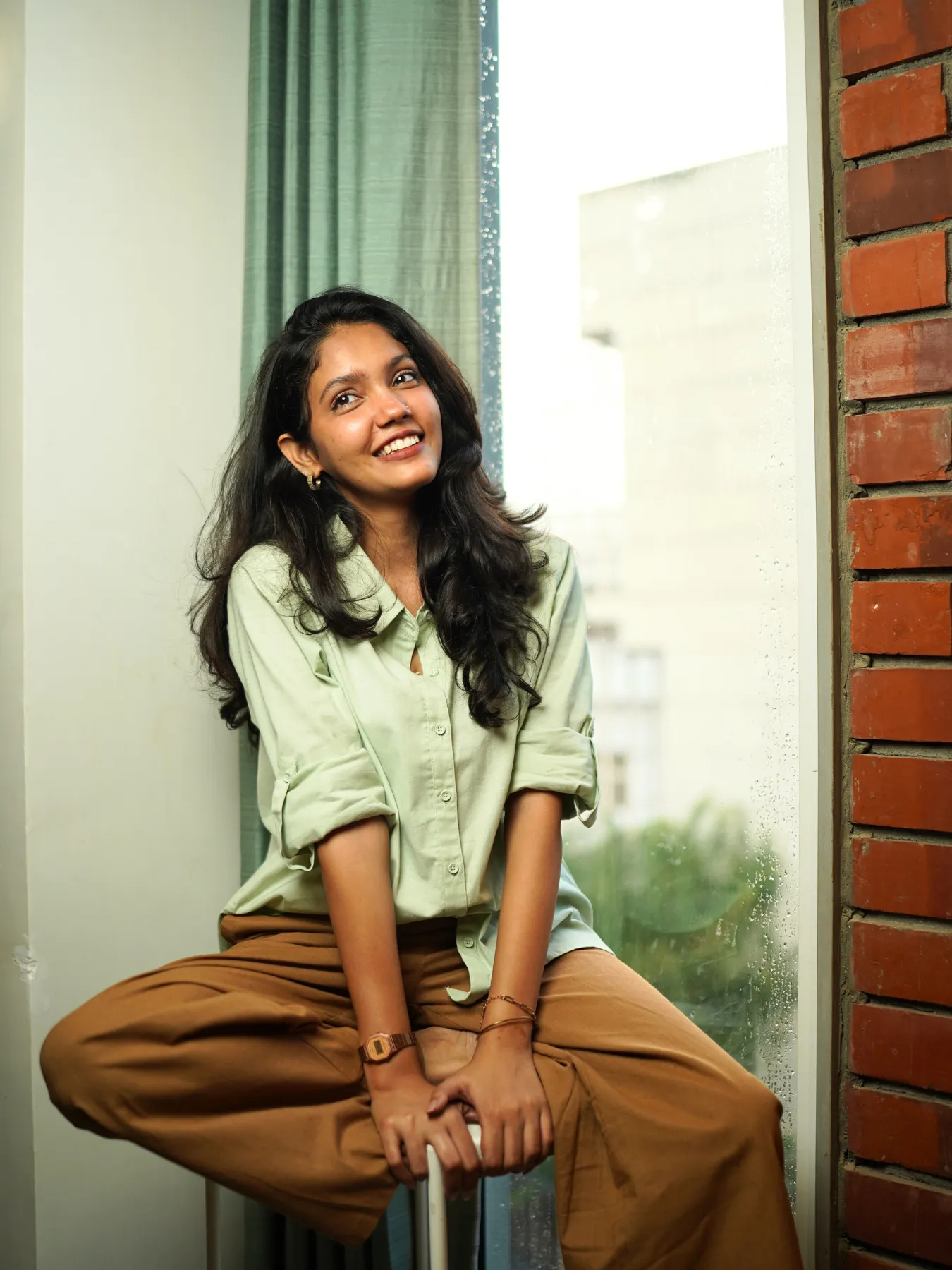 Women Mint Green Airy-Linen Shirt - Image 5