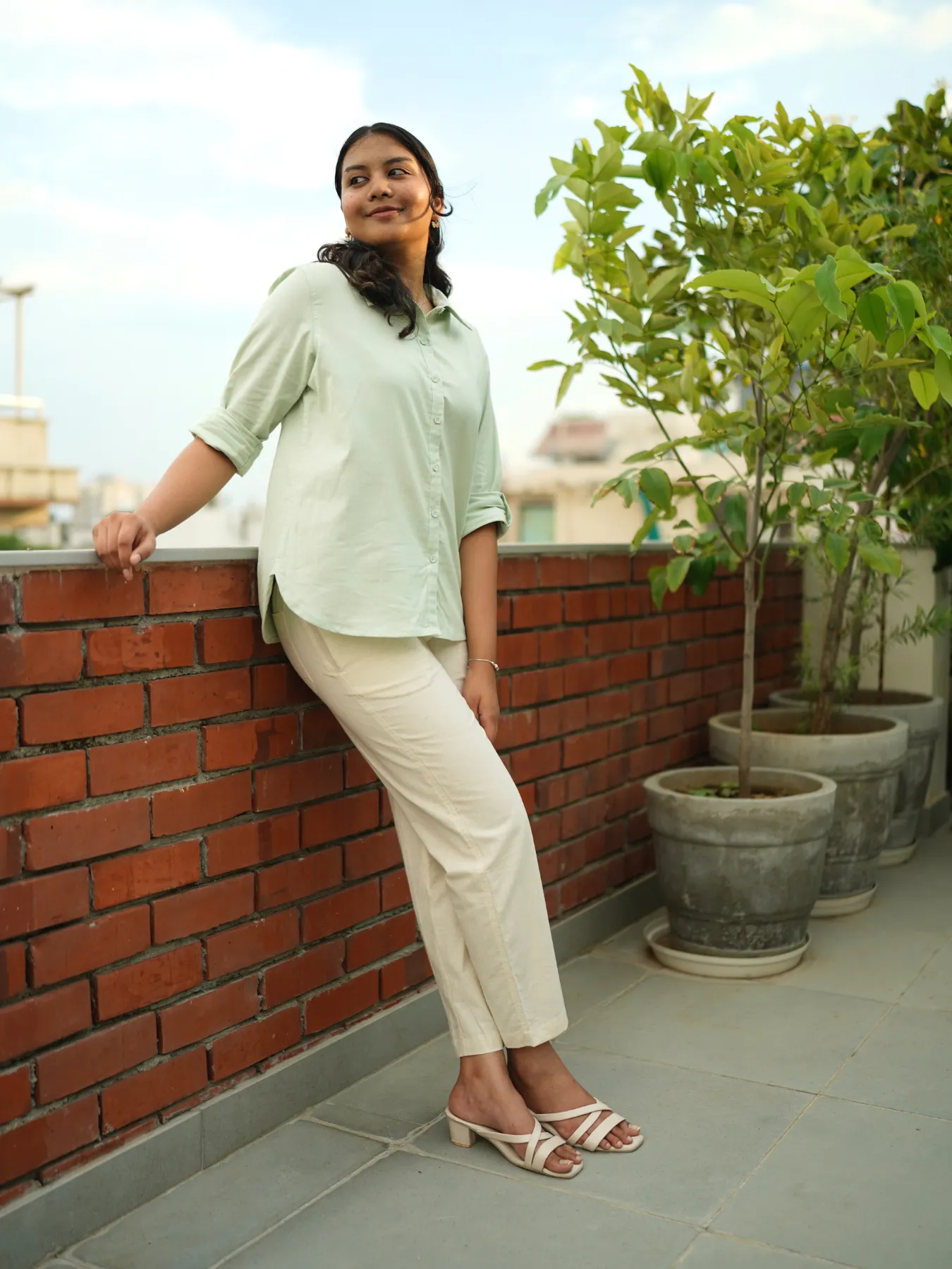 Women Mint Green Airy-Linen Shirt - Image 6