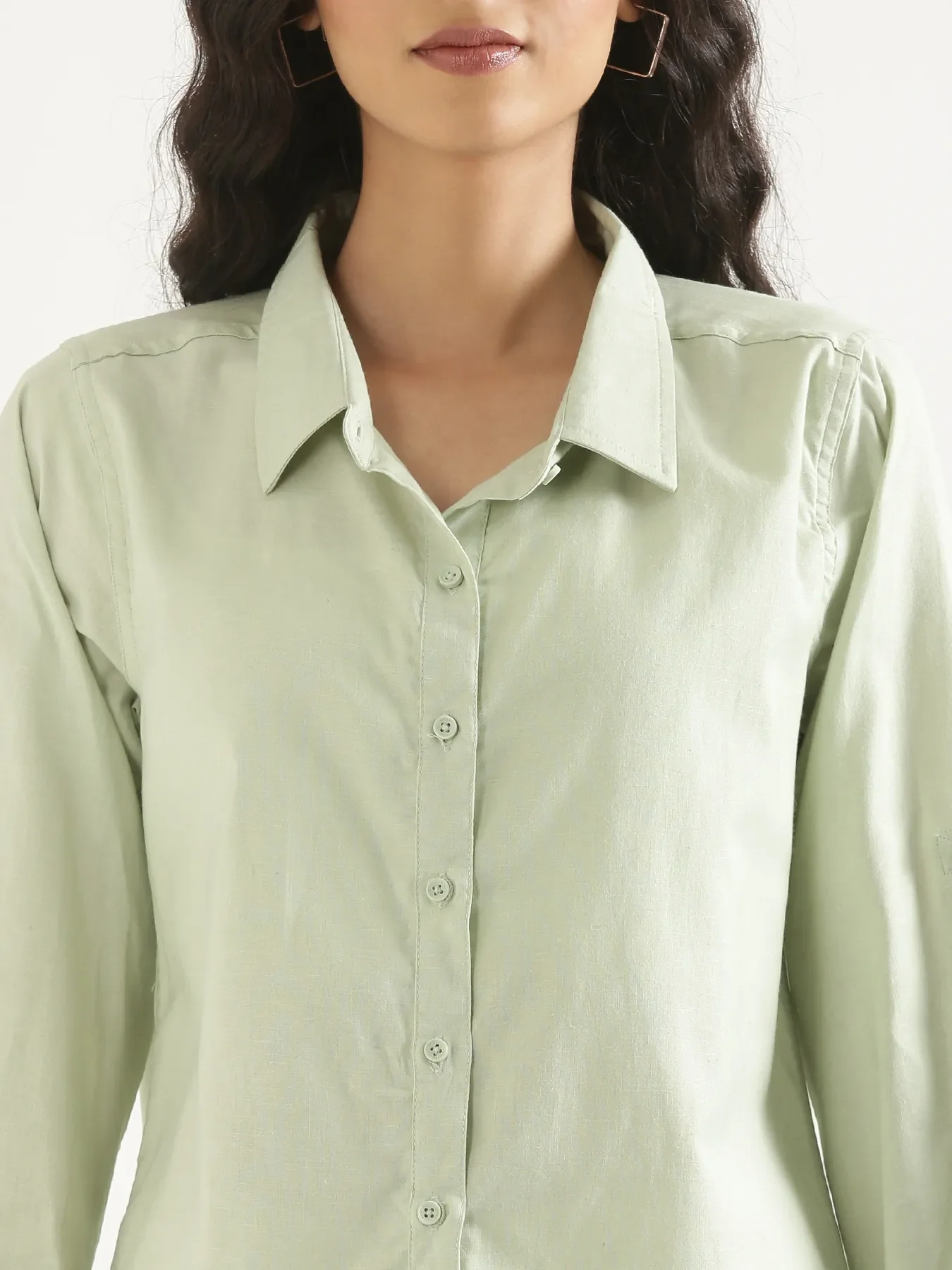 Women Mint Green Airy-Linen Shirt - Image 8