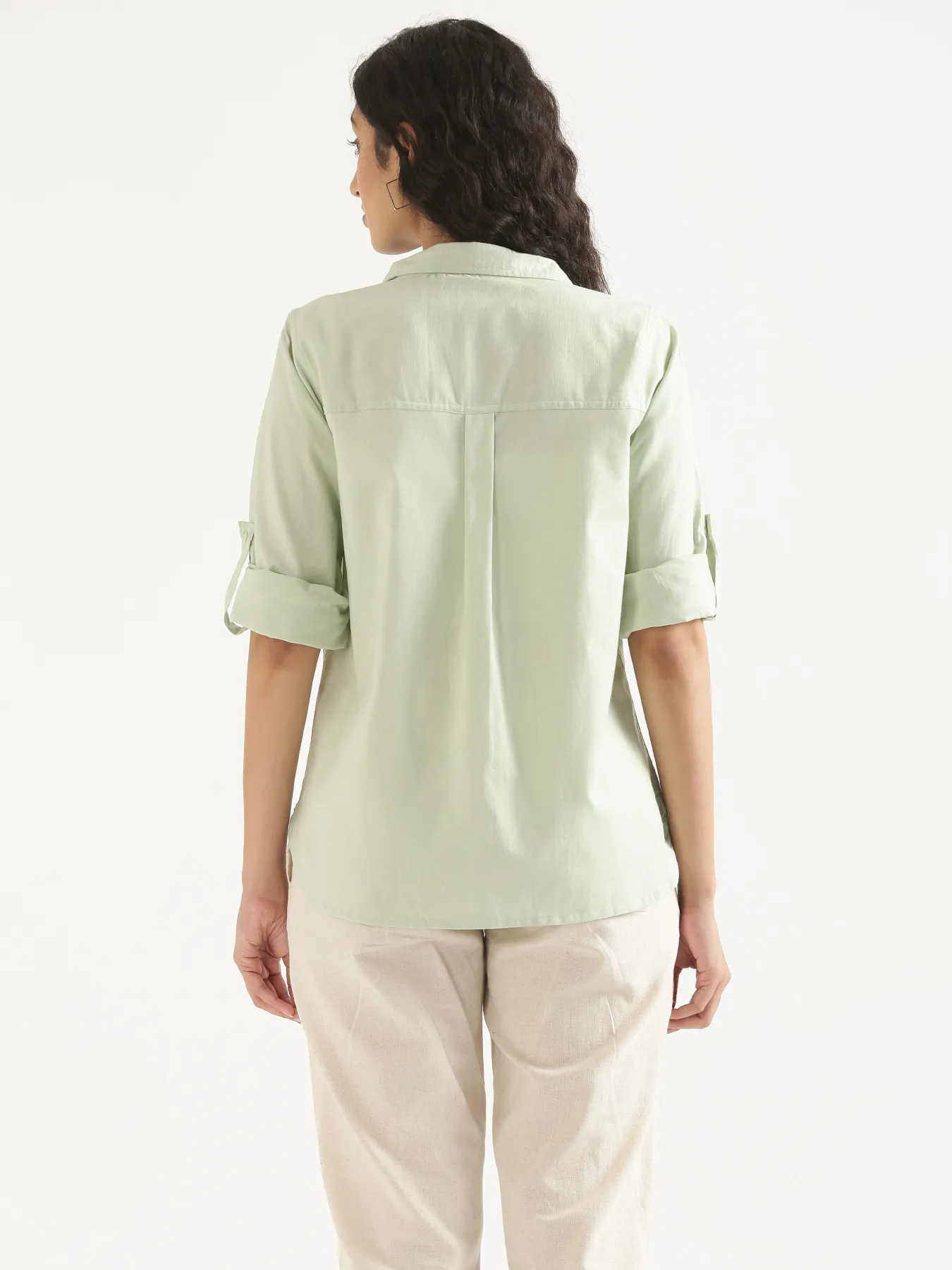 Women Mint Green Airy-Linen Shirt - Image 9
