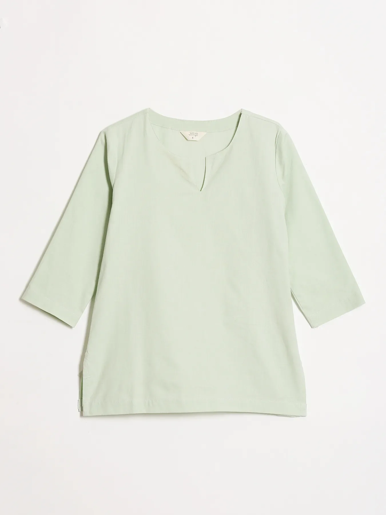 Women Mint Green Airy Linen Split Neck Short Kurta - Image 13
