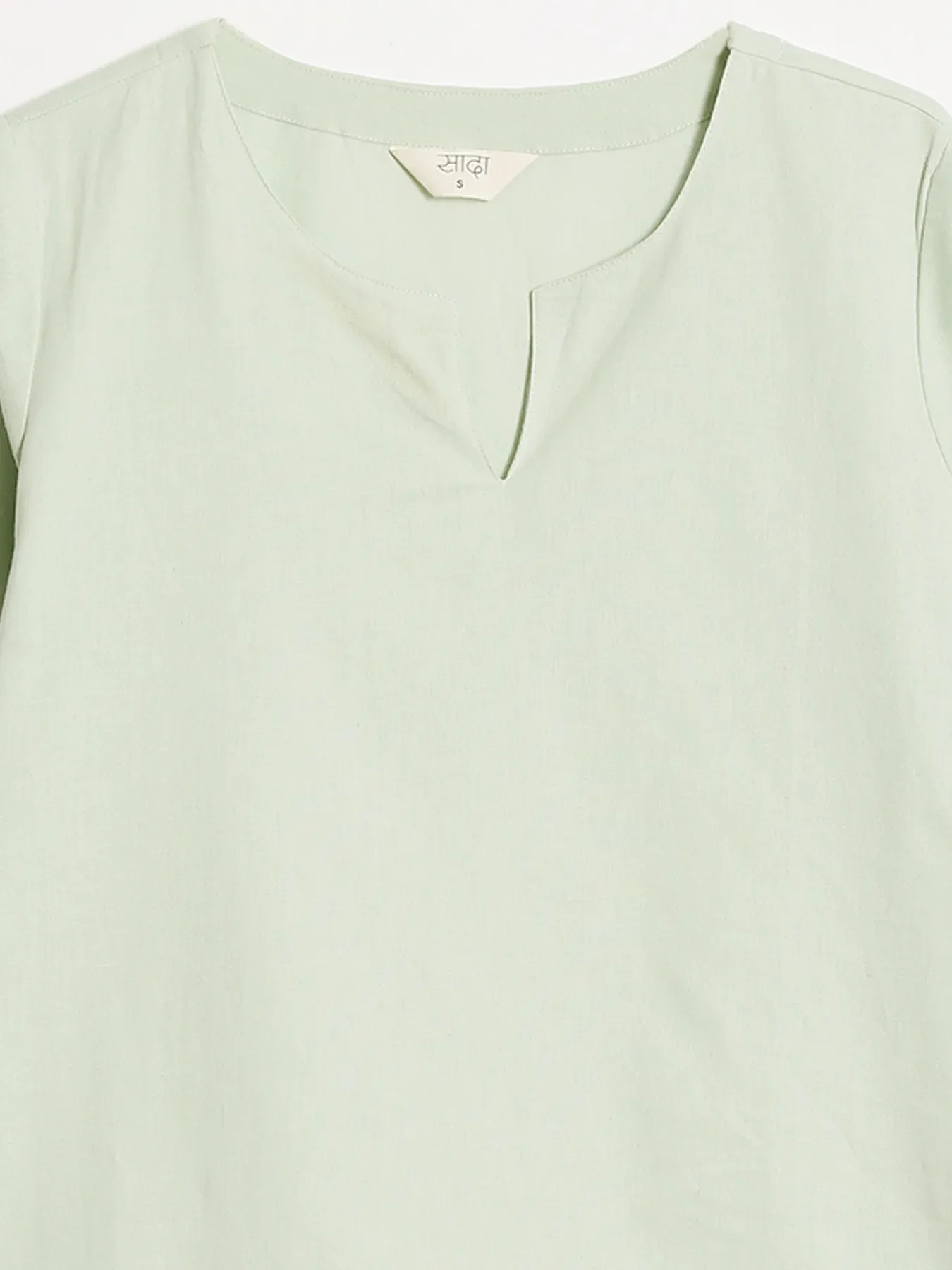 Women Mint Green Airy Linen Split Neck Short Kurta - Image 14
