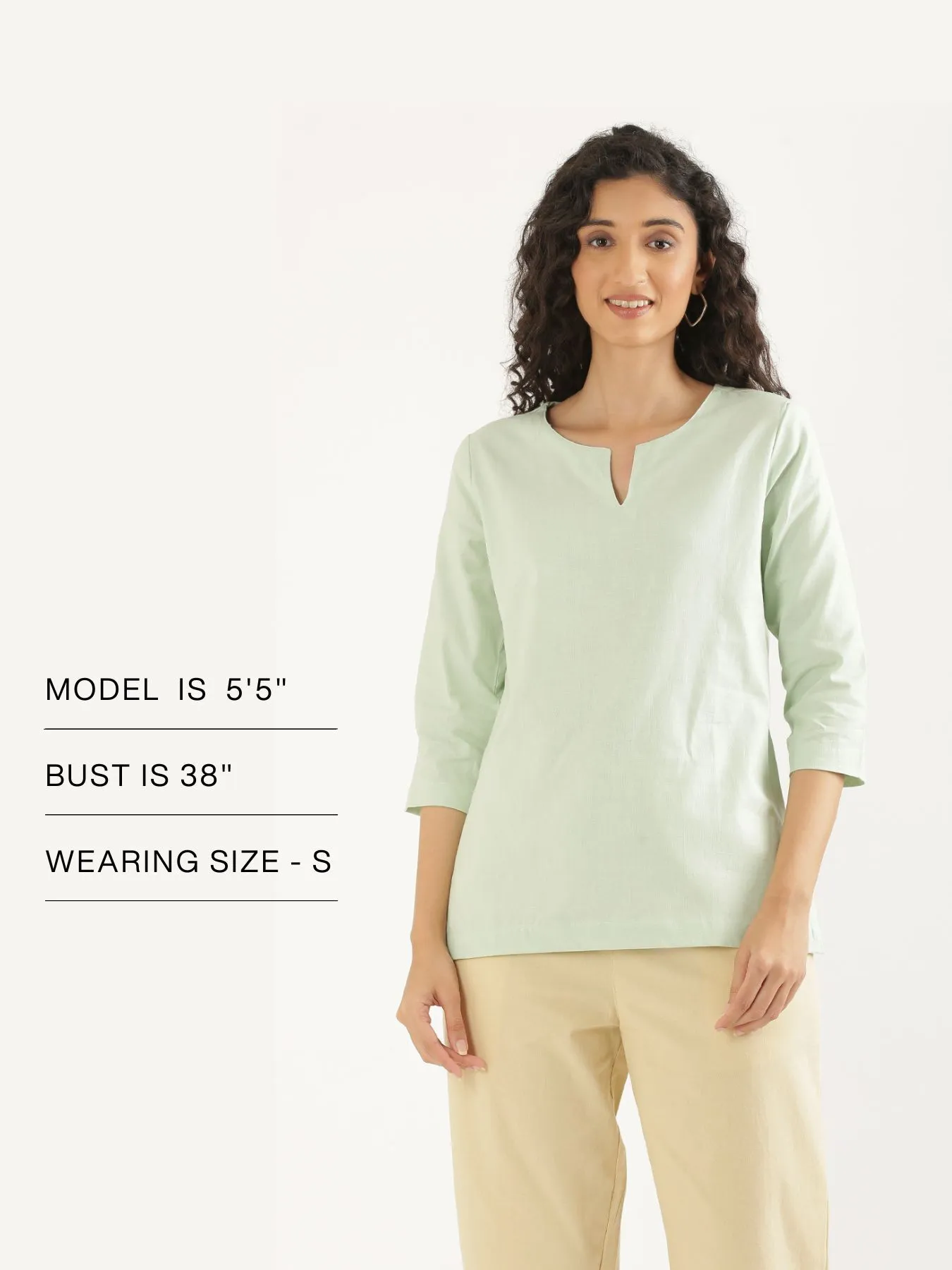 Women Mint Green Airy Linen Split Neck Short Kurta - Image 15