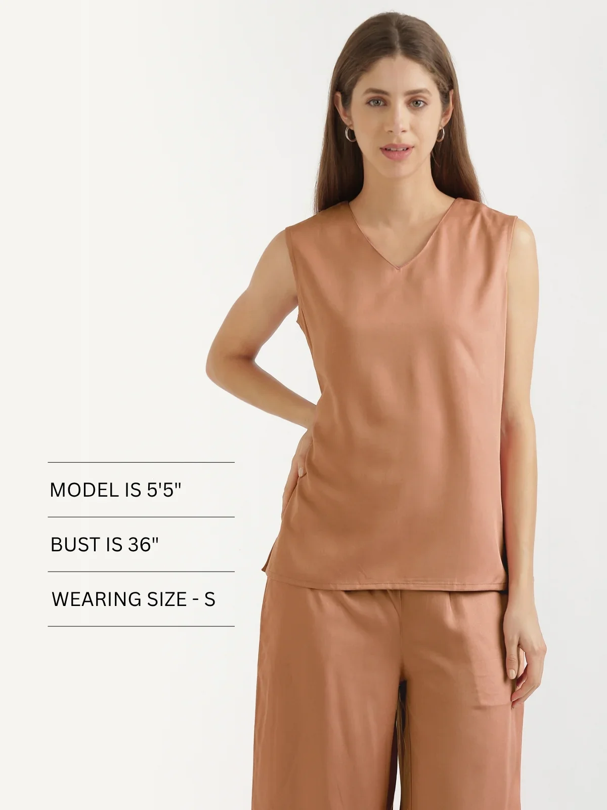 Women Mocha Mousse V-Neck Sleeveless Top - Image 12