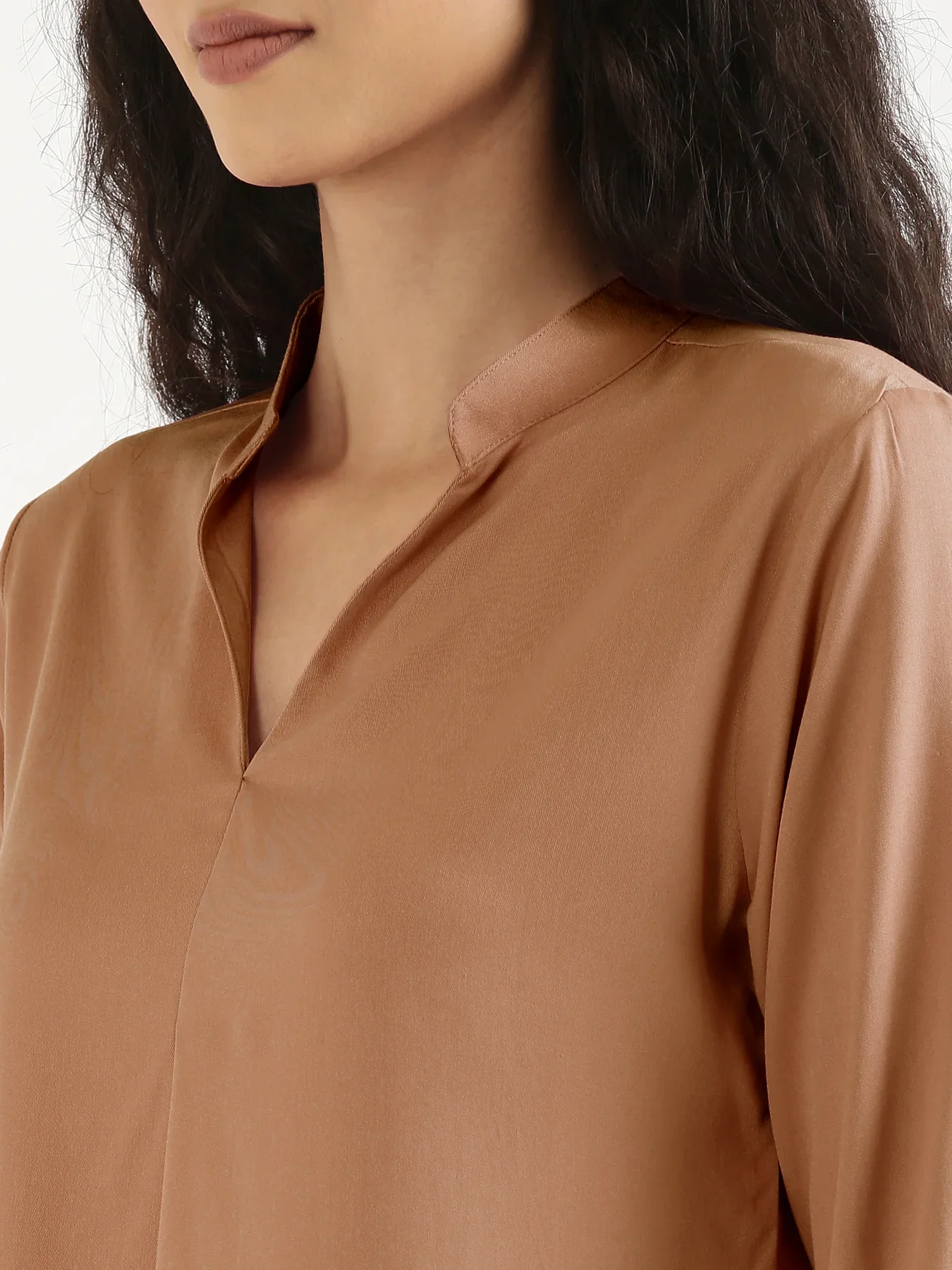 Women Mocha Mousse Viscose Pleated Top - Image 7