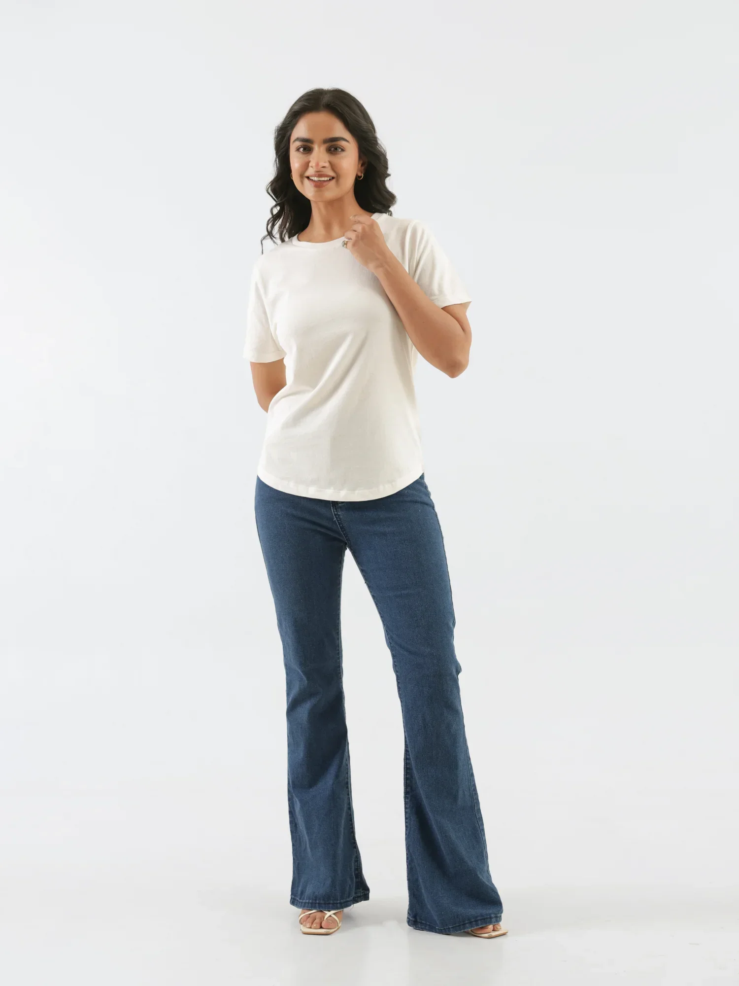 Women Off White Round Neck T-shirt - Image 6