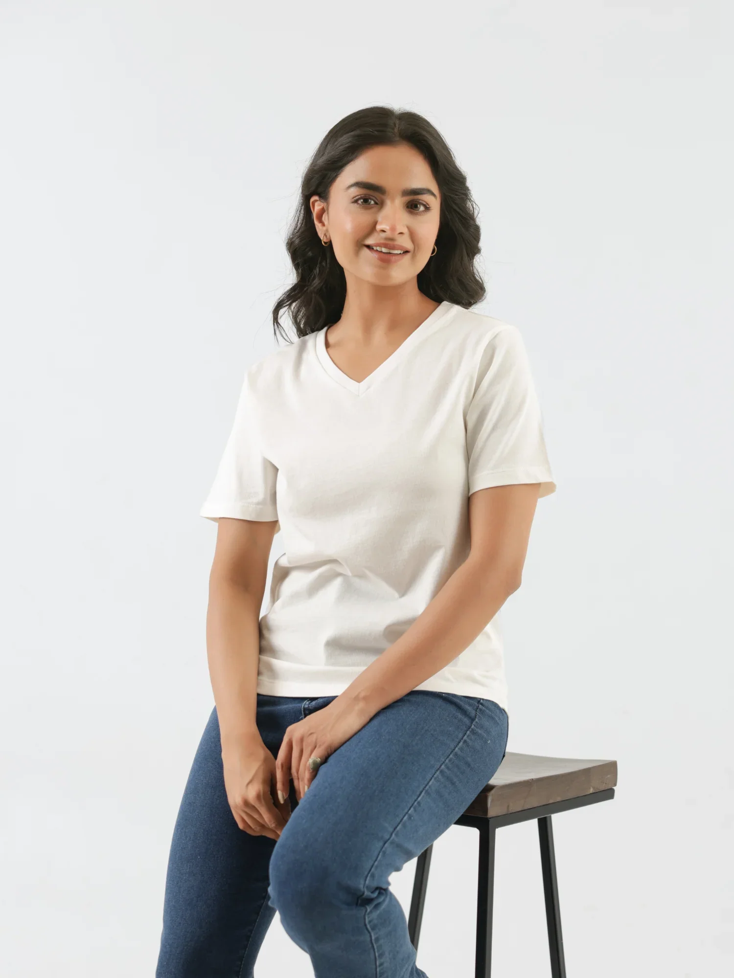 Women Off White V-neck T-shirt - Image 11
