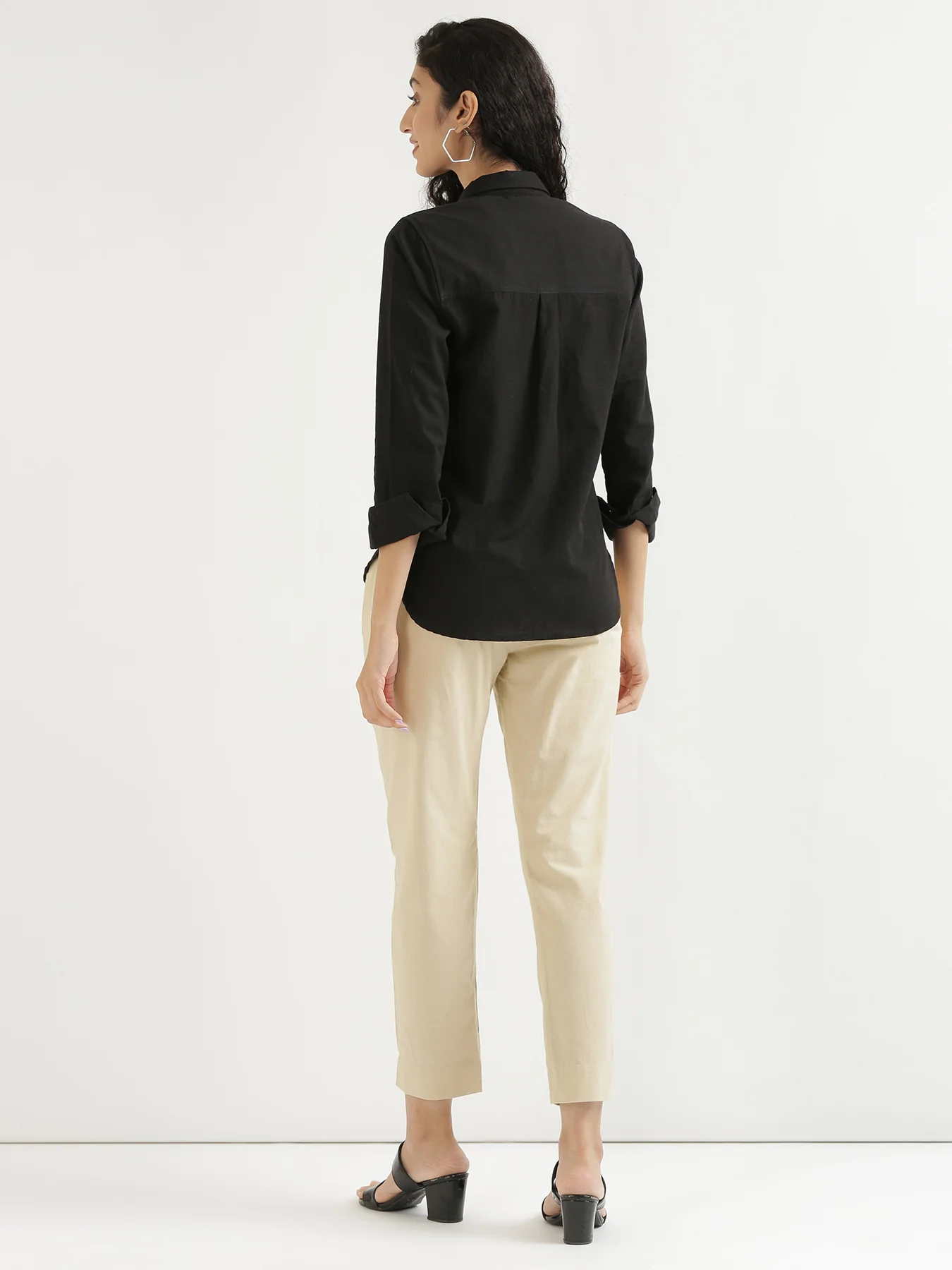 Women Plus Size Beige Cotton Pant - Image 10