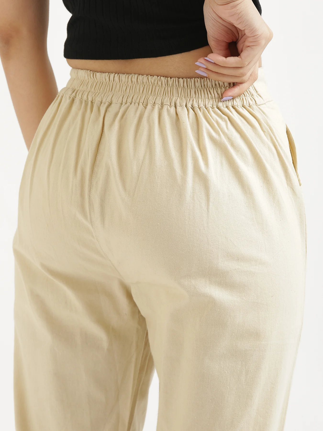 Women Plus Size Beige Cotton Pant - Image 5