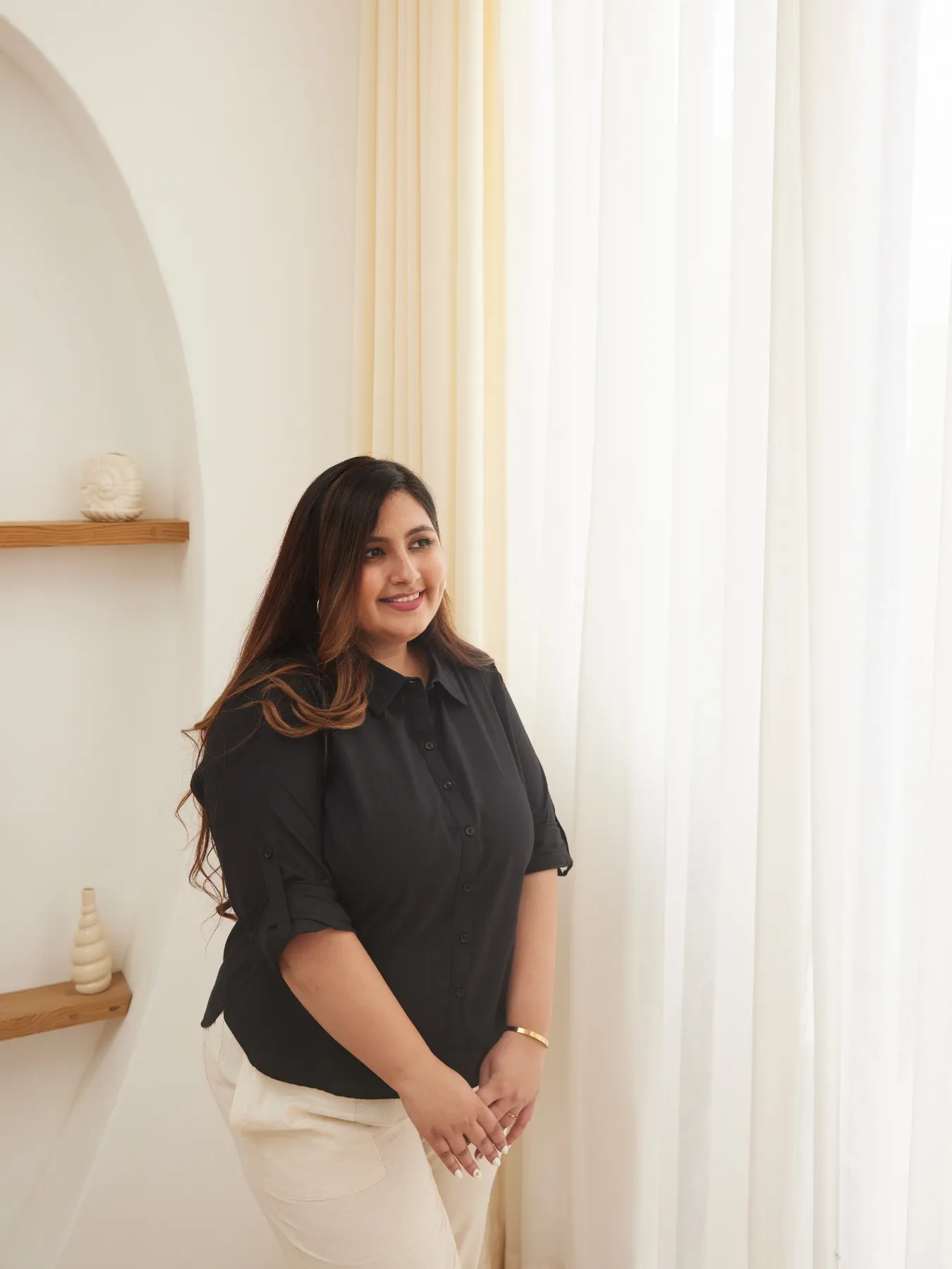 Women Plus Size Black Airy-Linen Shirt - Image 2